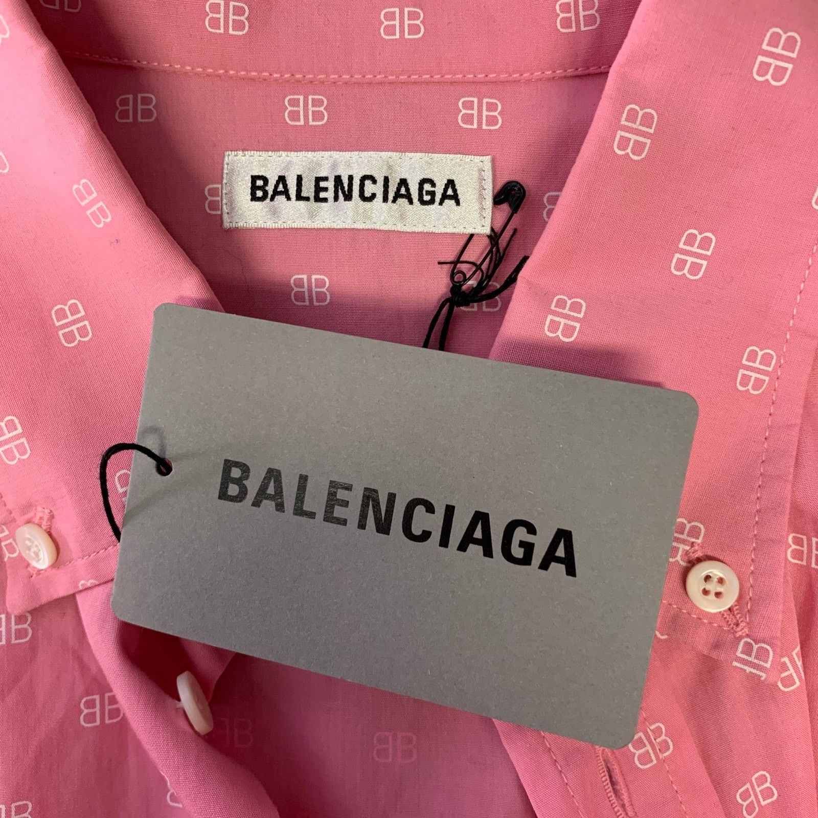 Balenciaga BALENCIAGA Size XS Pink White Monogram Cotton S/S Shirt Size US XS / EU 42 / 0 - 5 Thumbnail