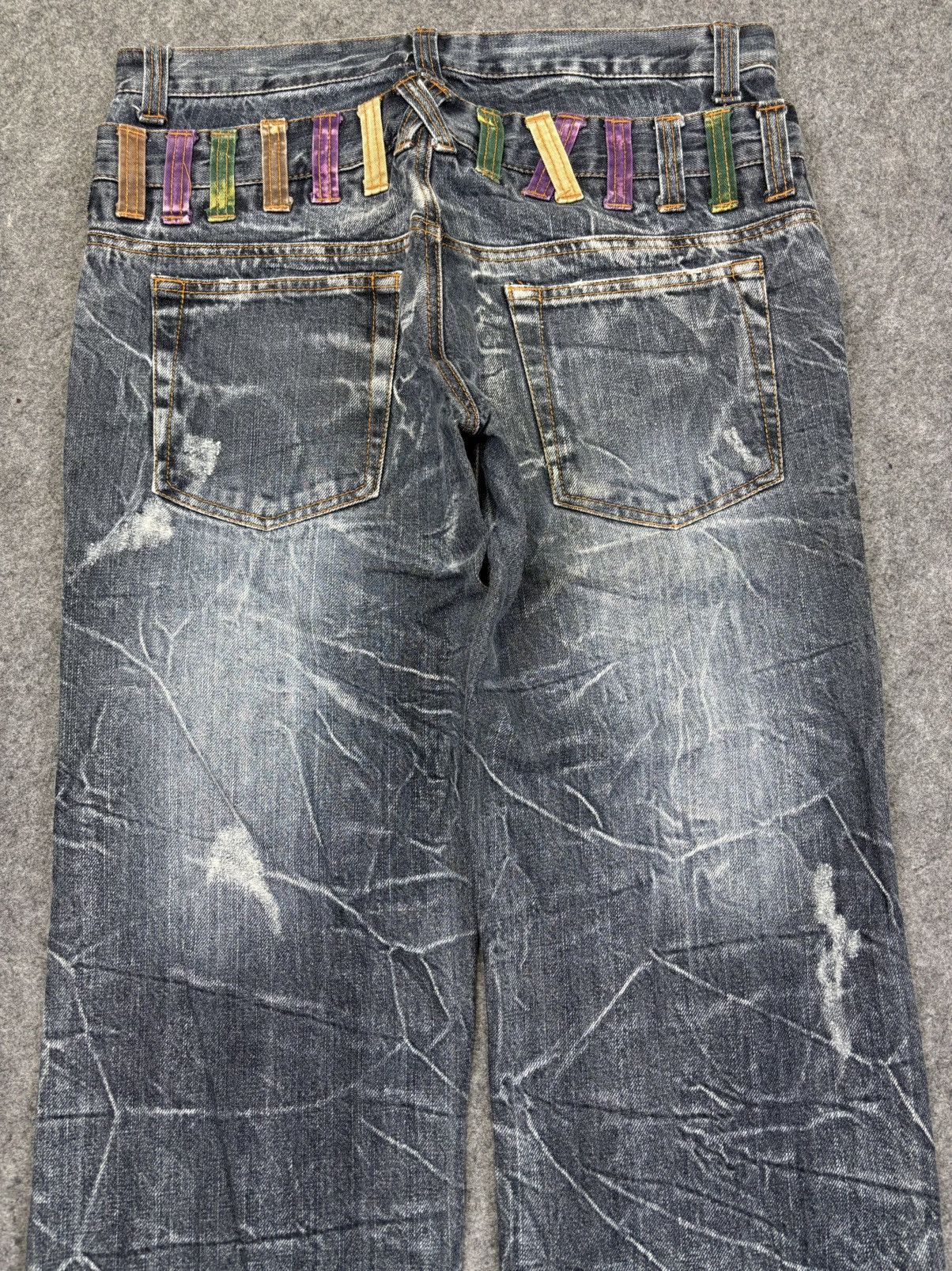 Japanese Brand 🔥DOUBLE WAIST🔥NYLAUS JEANS Thunder Fades Punk Denim F894 Size US 31 - 8 Thumbnail