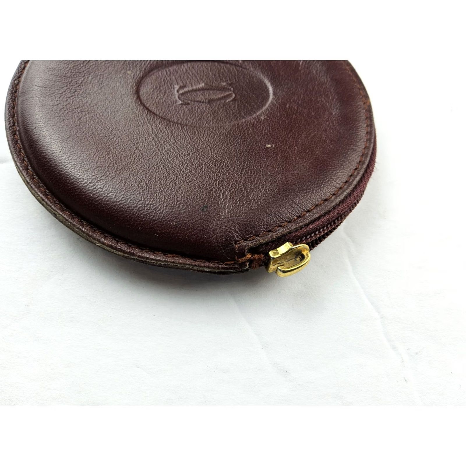 Cartier Cartier Leather Pouch Wallet Burgundy Women Circle Coin Bag Leather Wallet Size ONE SIZE - 2 Thumbnail