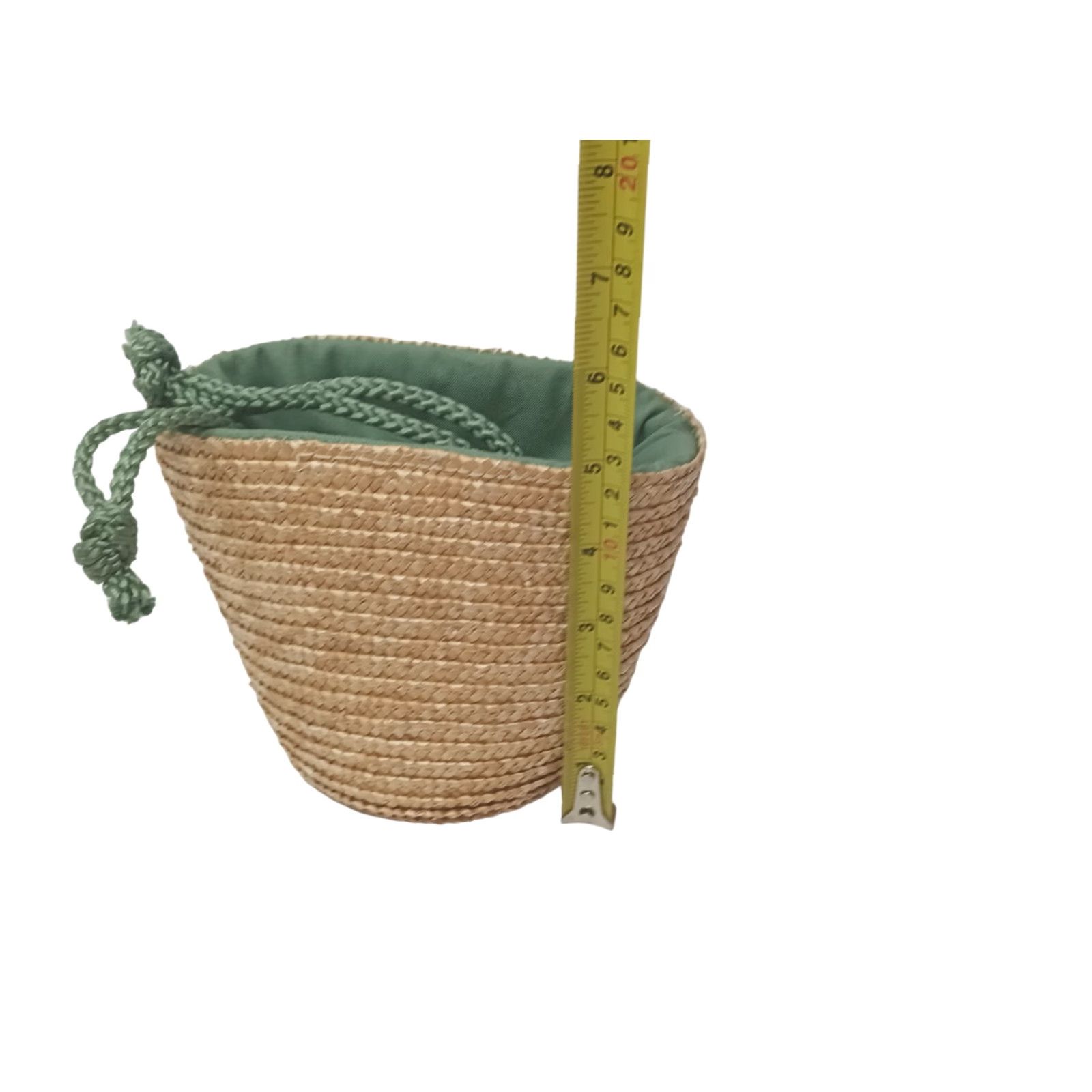 Vintage Victoria Secret Straw Purse Drawstring Handles Small Green Natural Straw Bag Bucket & Drawstring Bag Womens Small Green Cotton Straw Size ONE SIZE - 4 Thumbnail