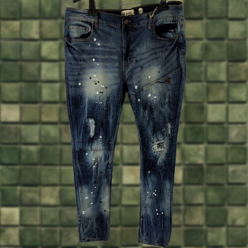 Denime FWRD Denim Jeans Distressed Paint Splattered Regular Fit Men 40X34 Denim Blue Medium Cotton Blend Waist 40 Inseam 34" Tapered Size US 40 / EU 56 - 1 Thumbnail