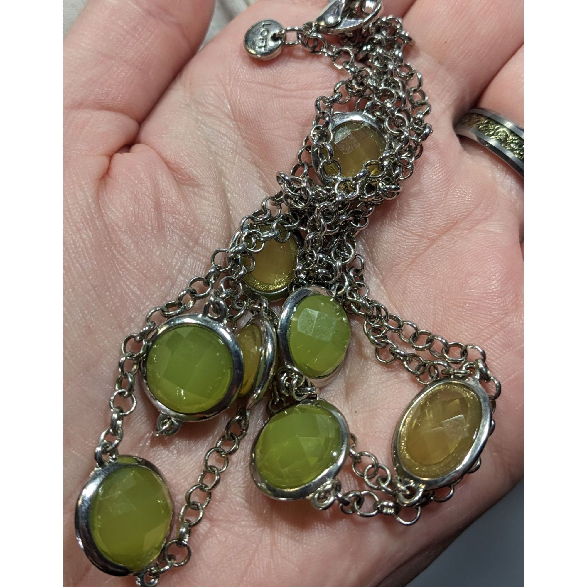 Loft Loft Green And Yellow Gemmed Station Necklace On Silver Tone Size ONE SIZE - 3 Thumbnail