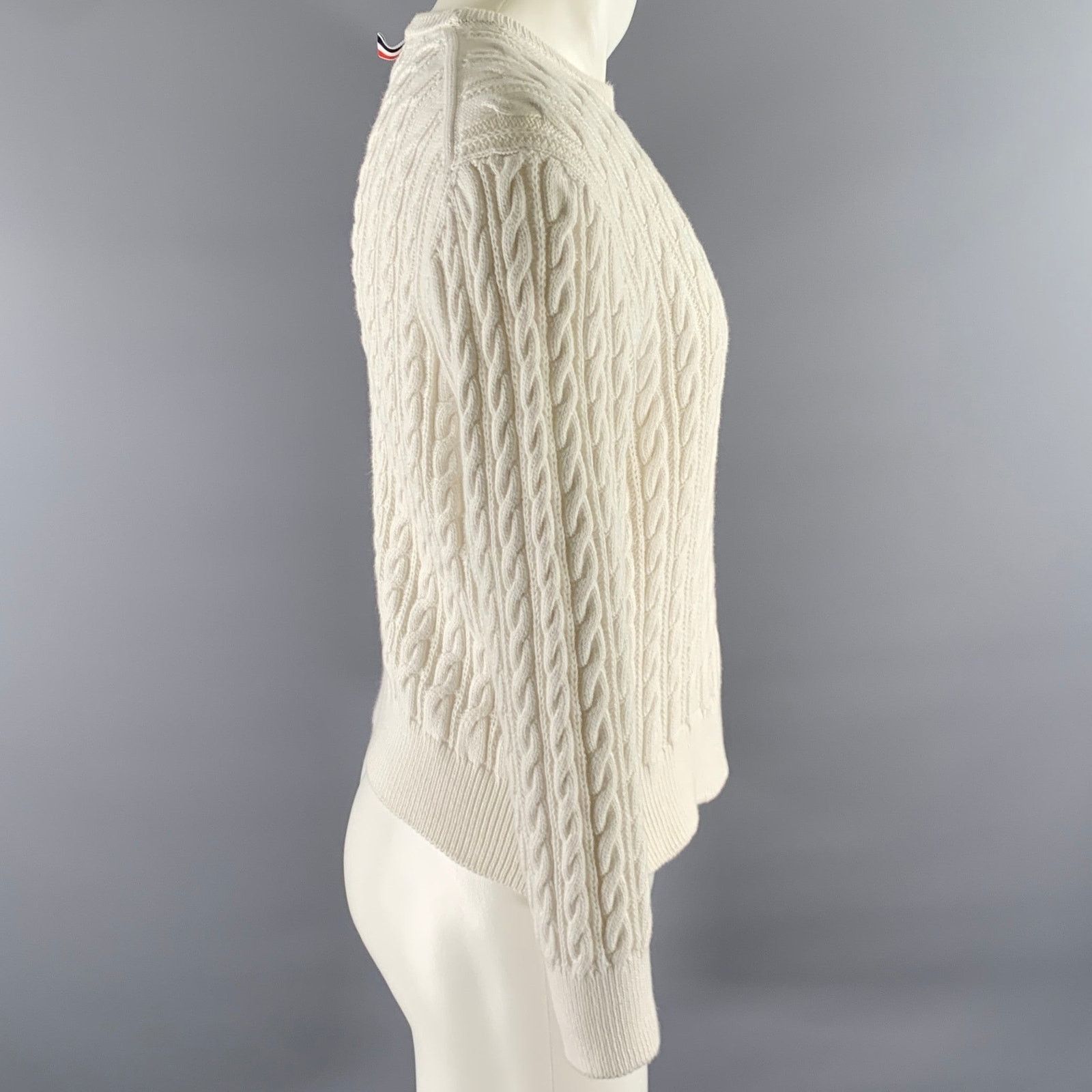 Thom Browne THOM BROWNE Size M White Grey Cotton Cable Knit Sweater Size US M / EU 48-50 / 2 - 3 Thumbnail