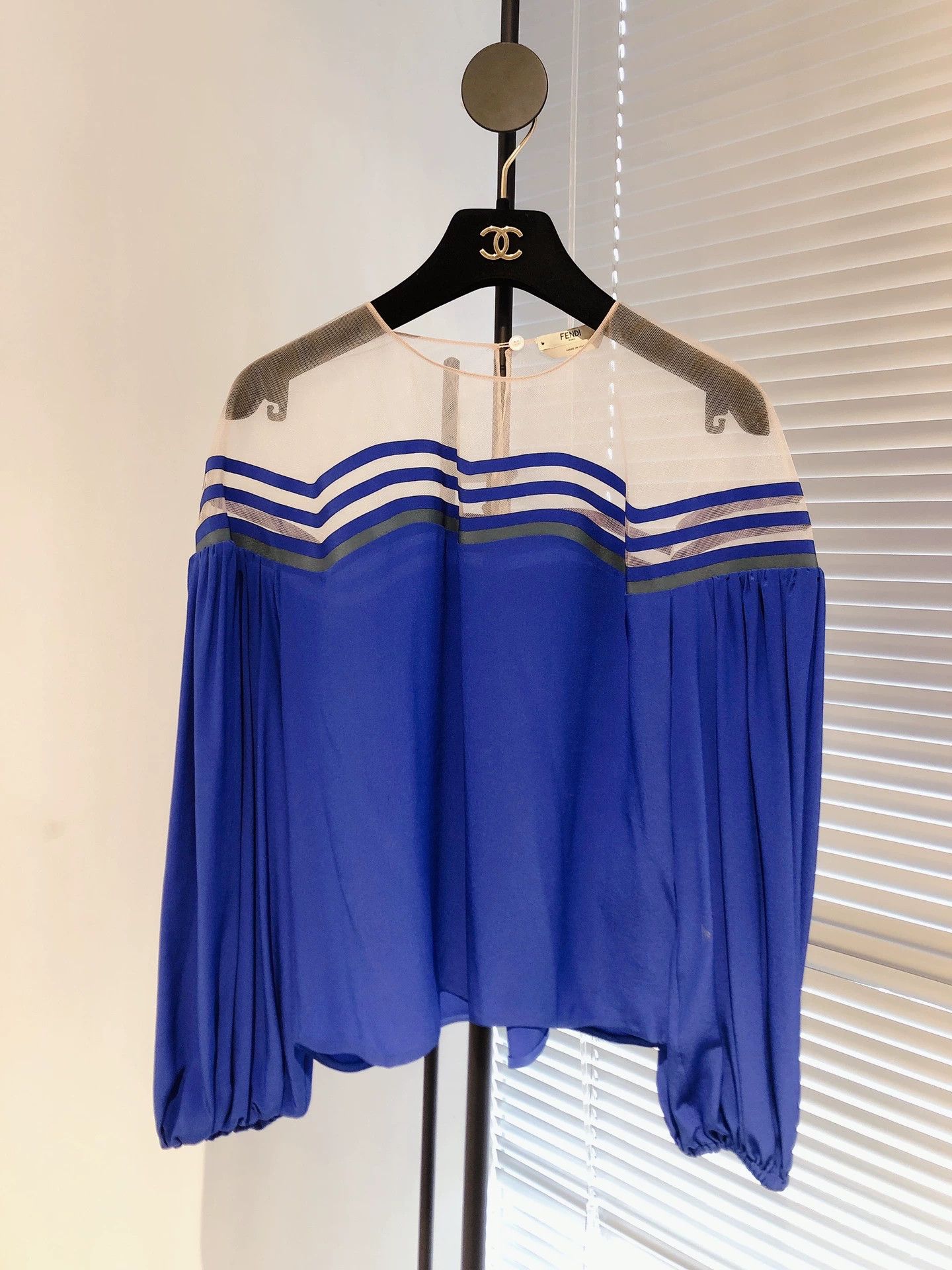Fendi FENDI Blue Silk Panel Lantern Sleeve Top Size US S / EU 44-46 / 1 - 1 Thumbnail
