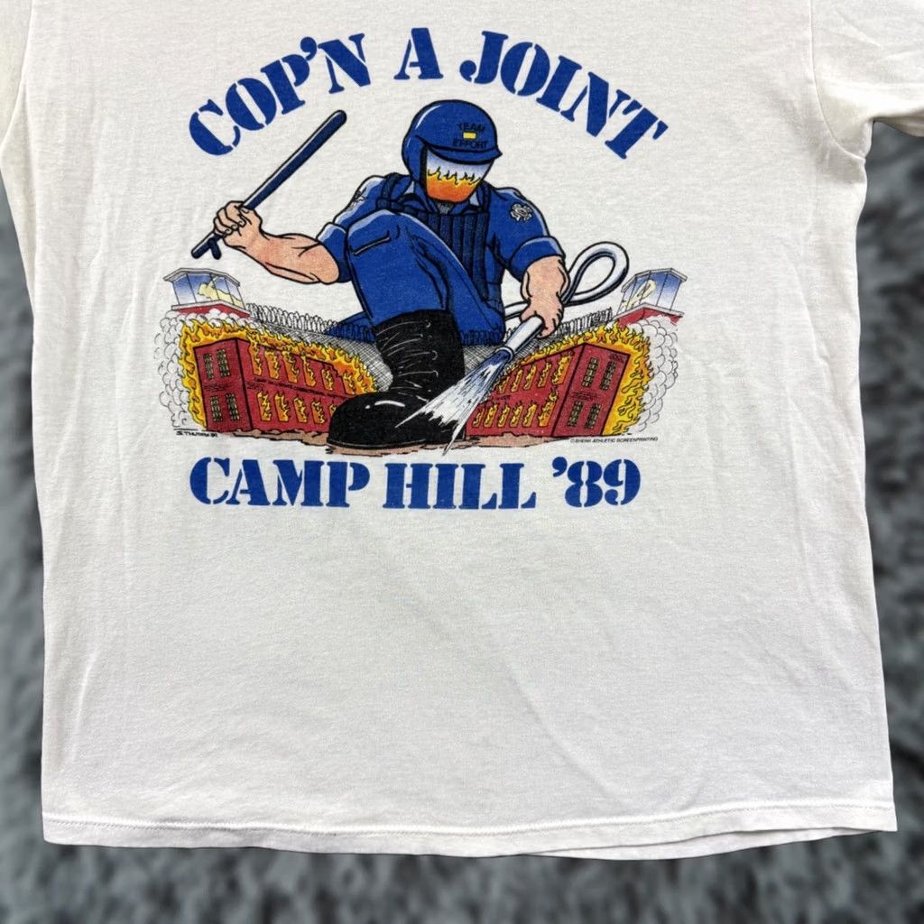 Russell Athletic VINTAGE Russell Athletic Camp Hill Inmate Riot Shirt Mens Large 80s Short Sleeve White Cotton Blend Graphic Print 80s Size US L / EU 52-54 / 3 - 1 Thumbnail