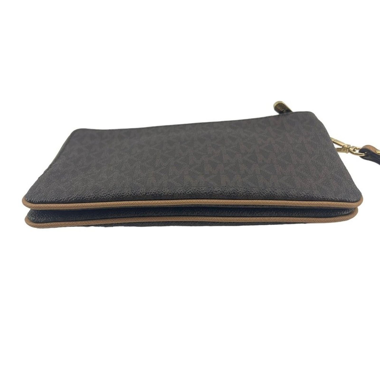 Michael Kors Michael Kors Double Zip Wristlet Leather Brown Tan Size ONE SIZE - 6 Thumbnail