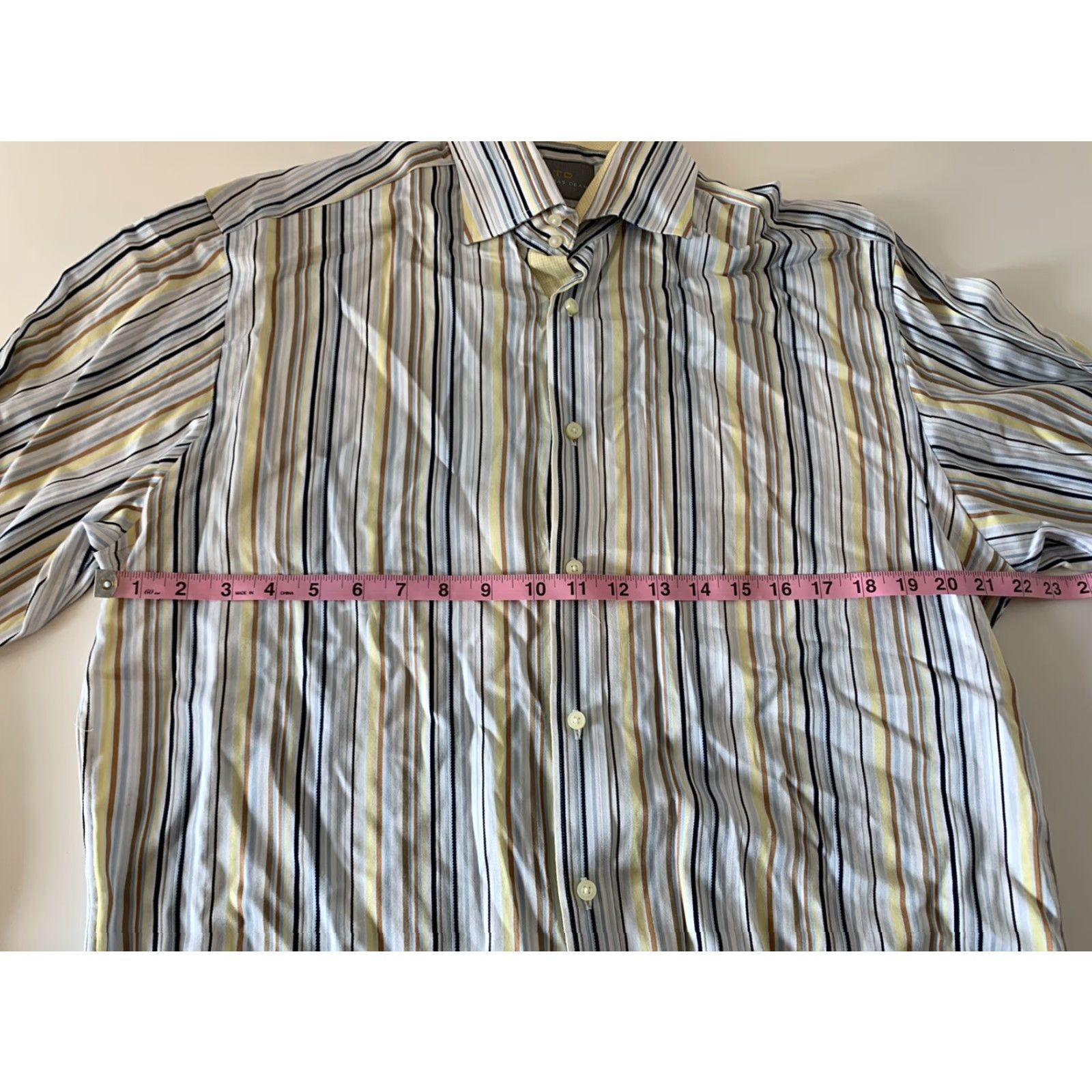 Vintage Thomas Dean & Co. Striped Button-Up Shirt M Blue Yellow Mens Long Sleeve Casual Shirt Size US M / EU 48-50 / 2 - 3 Thumbnail