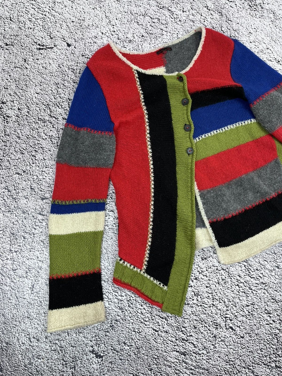 Japanese Brand Vintage Aventures Des Toiles Wool Patchwork Cardigan Size M / US 6-8 / IT 42-44 - 2 Thumbnail