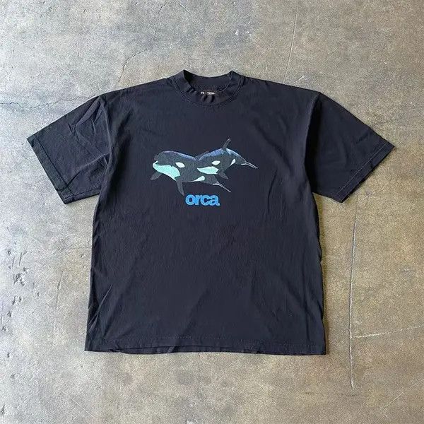 Japanese Brand Kahara x ishi Black casual retro washed whale print t-shirt Size US L / EU 52-54 / 3 - 3 Thumbnail