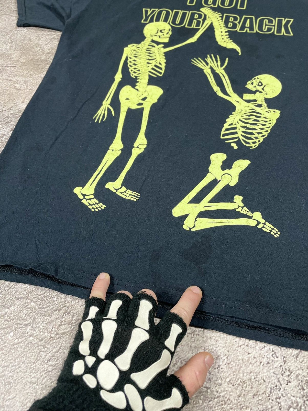 Vintage Vintage Y2K Skeleton Graphic Tee Black Faded Goth Wide Leg M Size US M / EU 48-50 / 2 - 6 Thumbnail
