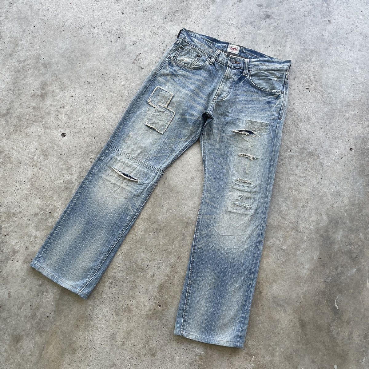 Edwin Vintage Edwin Distressed Patchwork Mudwash Faded Jeans Pants Size US 33 - 2 Thumbnail