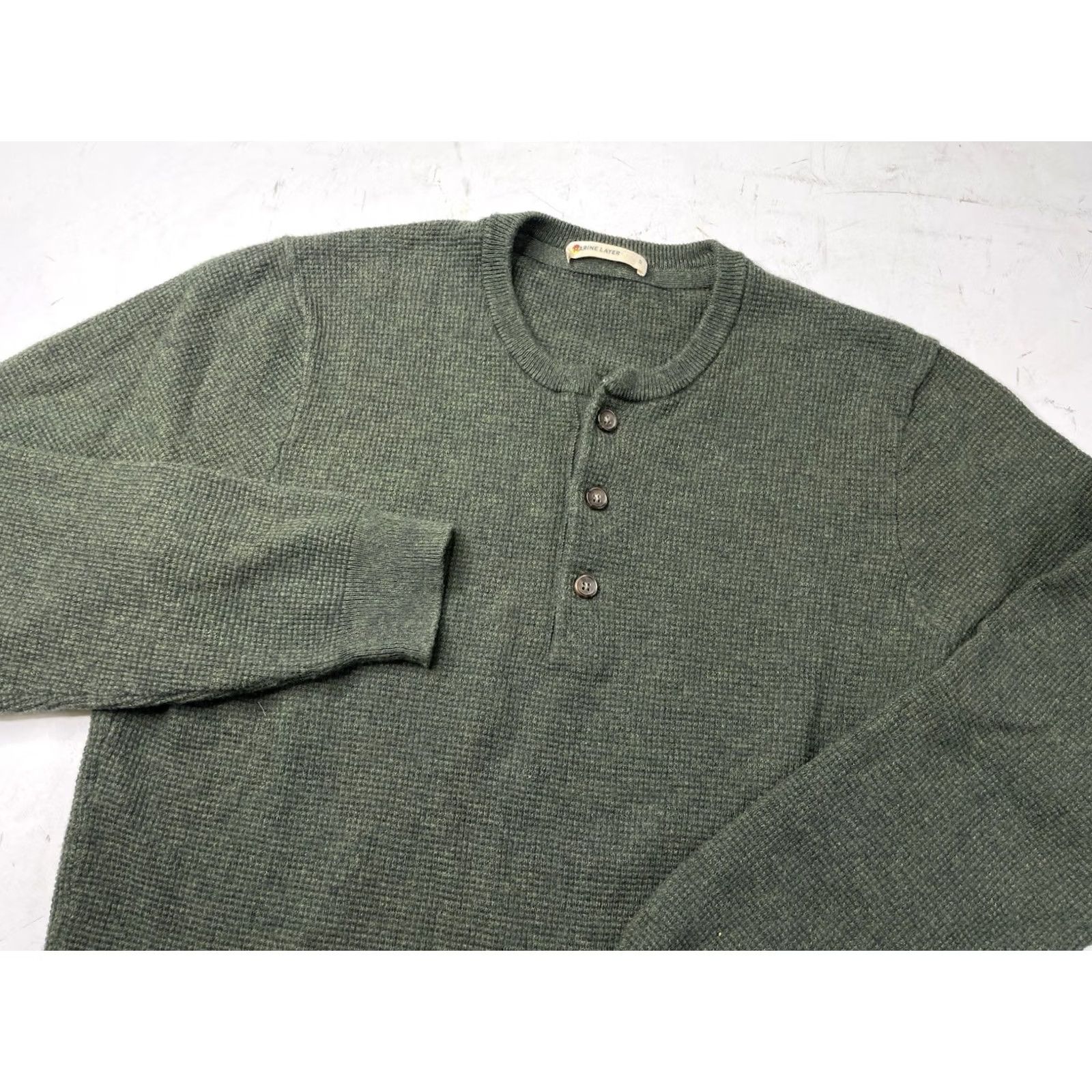Marine Layer Marine Layer Sweater Mens Small Green Henley Classic Waffle Thermal Merino Blend Size US S / EU 44-46 / 1 - 2 Thumbnail