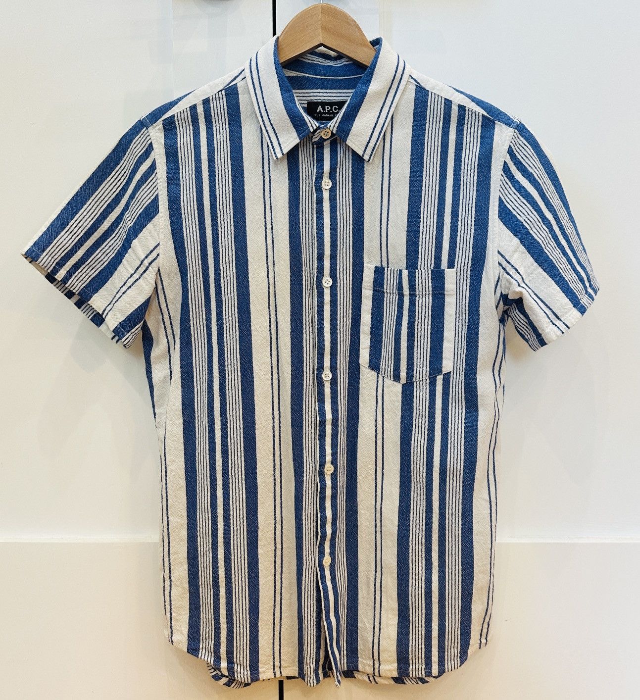 APC Short sleeve blue stripped pattern button down