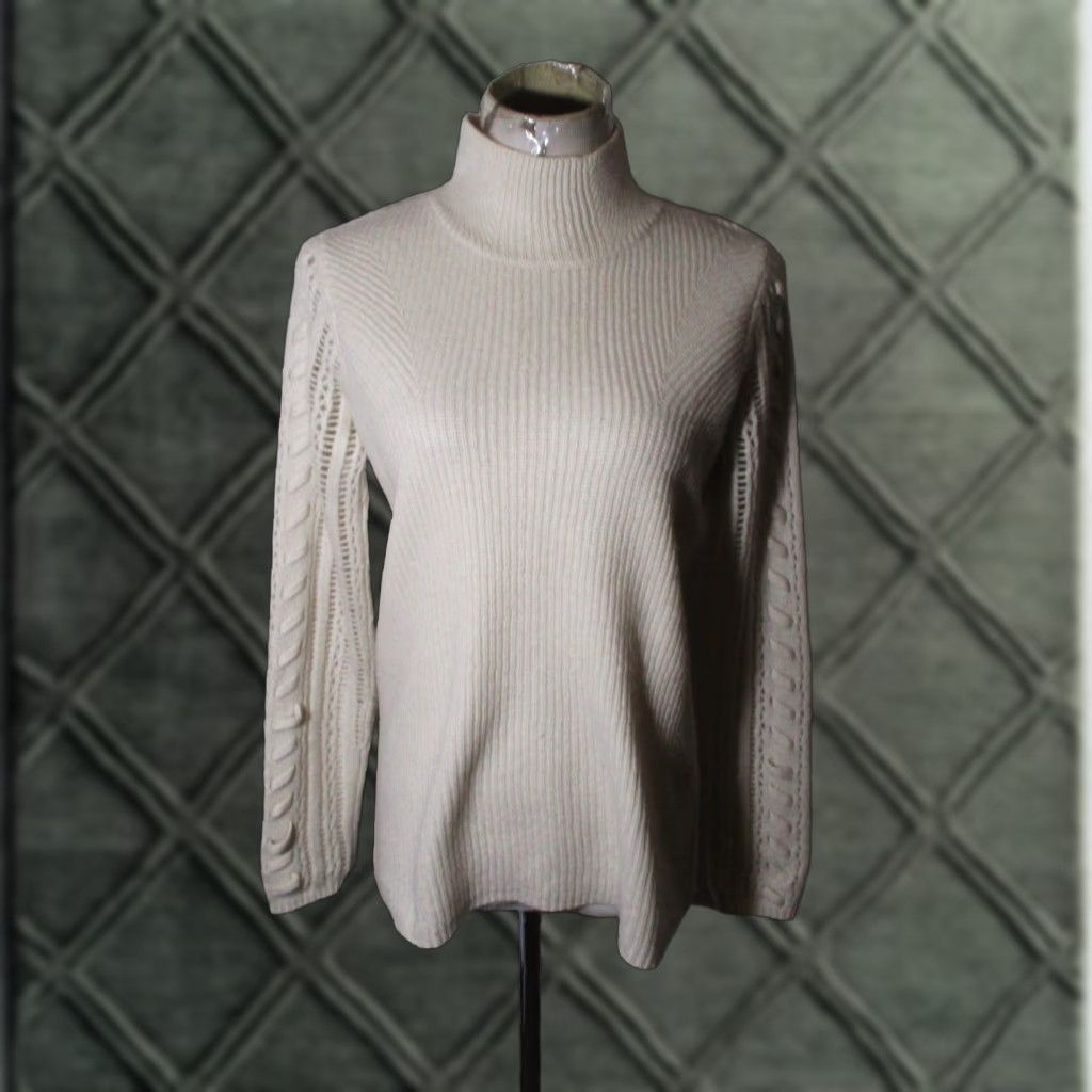 Emerson 100% Cashmere Mock Neck Sweater Women XS Beige Long Sleeve Pullover Casual