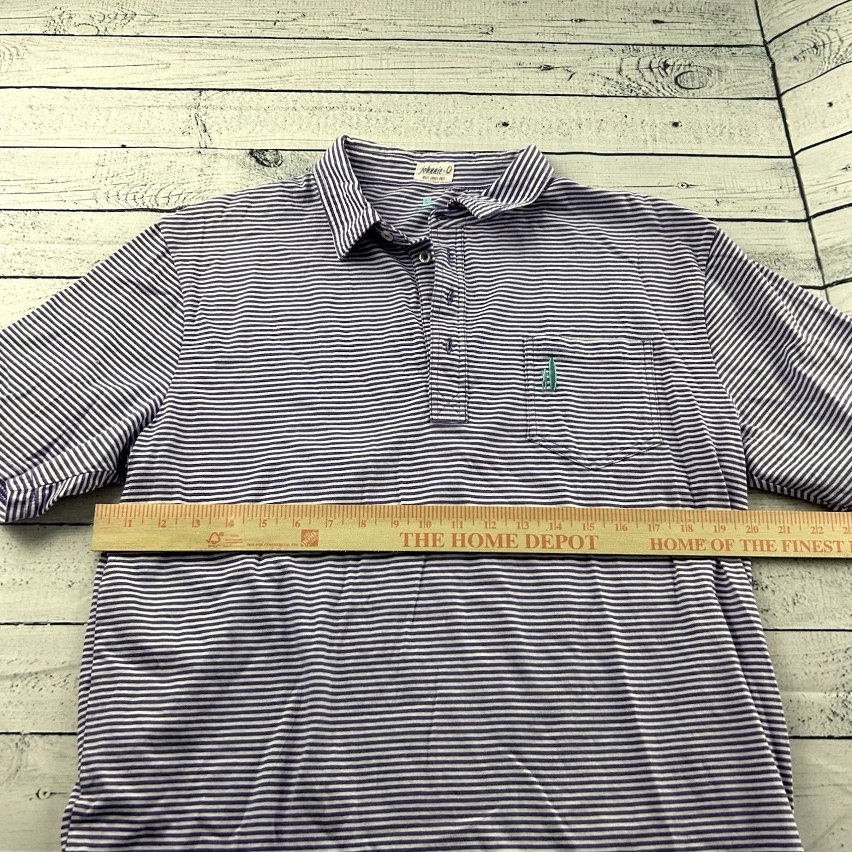 johnnie-O Johnnie-O Striped Short Sleeve Button Front Pocket Polo Shirt Men's Large Purple Size US L / EU 52-54 / 3 - 5 Thumbnail