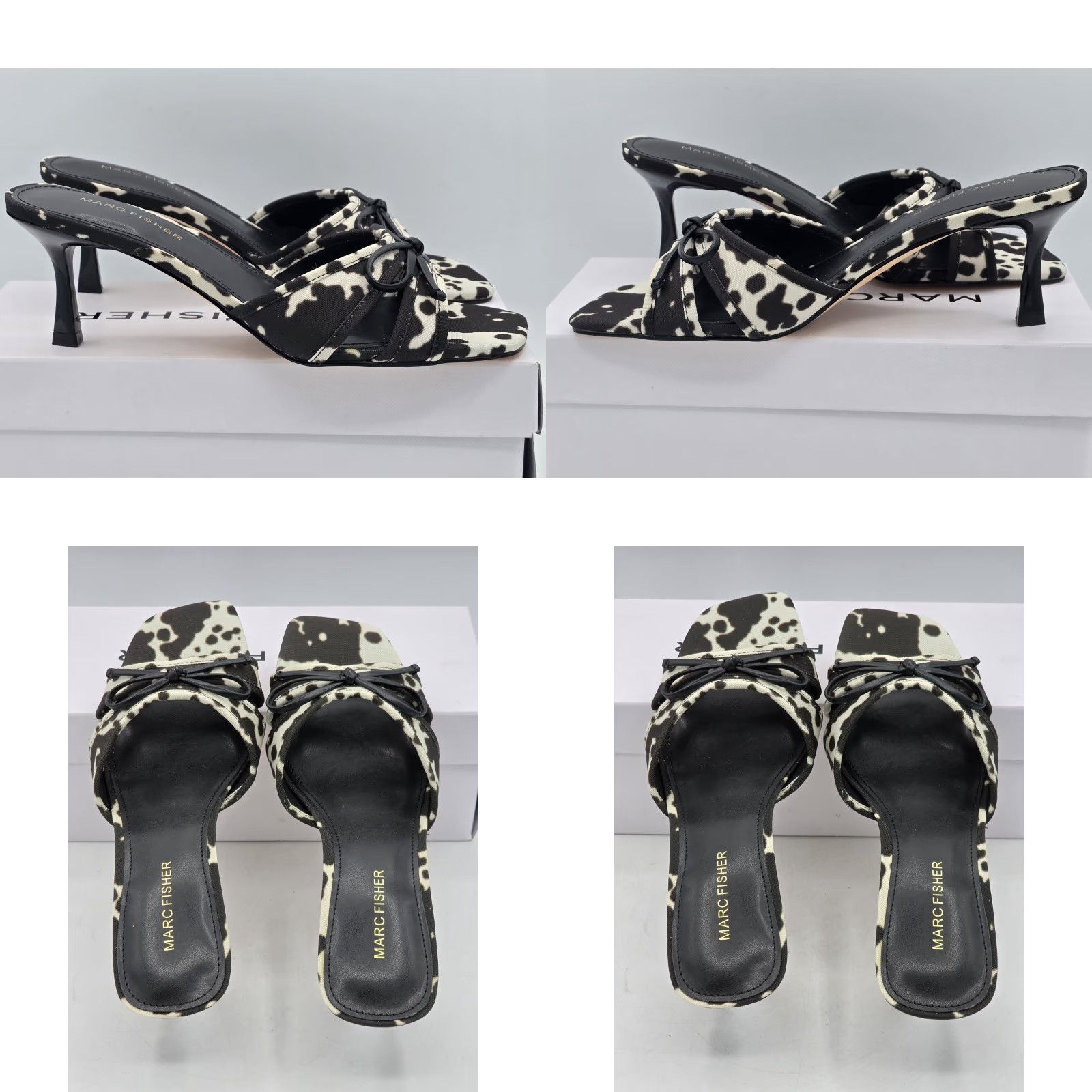 Marc Fisher Marc Fisher Delphy Sandal - Shoe White/Black Cow Print - Size 8M - Women - Faux Leather - Bow - Dress Sandals - 2-2.9 in Heel Size US 8 / IT 38 - 8 Thumbnail