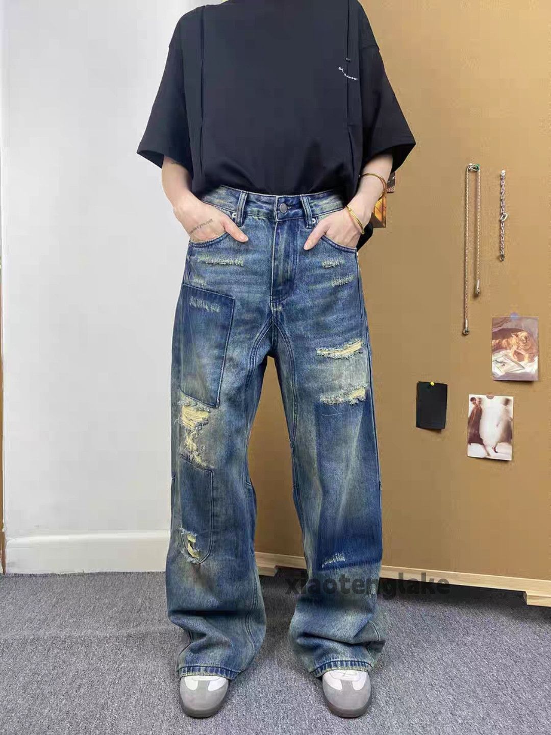 Jean × Vintage washed faded utility patchwork hiphop loose yuppie jeans Size US 32 / EU 48 - 2 Thumbnail