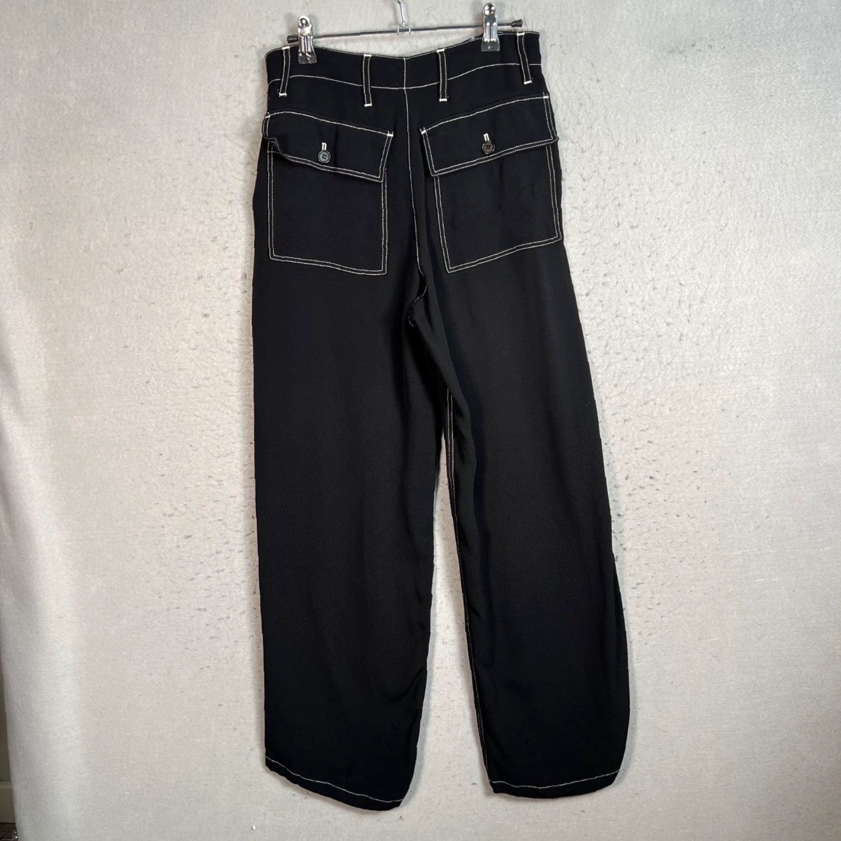 Arket Arket Black High-Waisted Trousers With Contrast Stitching Womens 36 Pants Wide-Leg Spring Summer Adults Womens Size 25" / US 0 / IT 36 - 2 Thumbnail