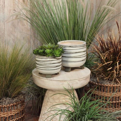 Designer × Homemade S/2 CERAMIC 6/8" FOOTED PLANTER, WHITE Size US L / EU 52-54 / 3 - 8 Thumbnail