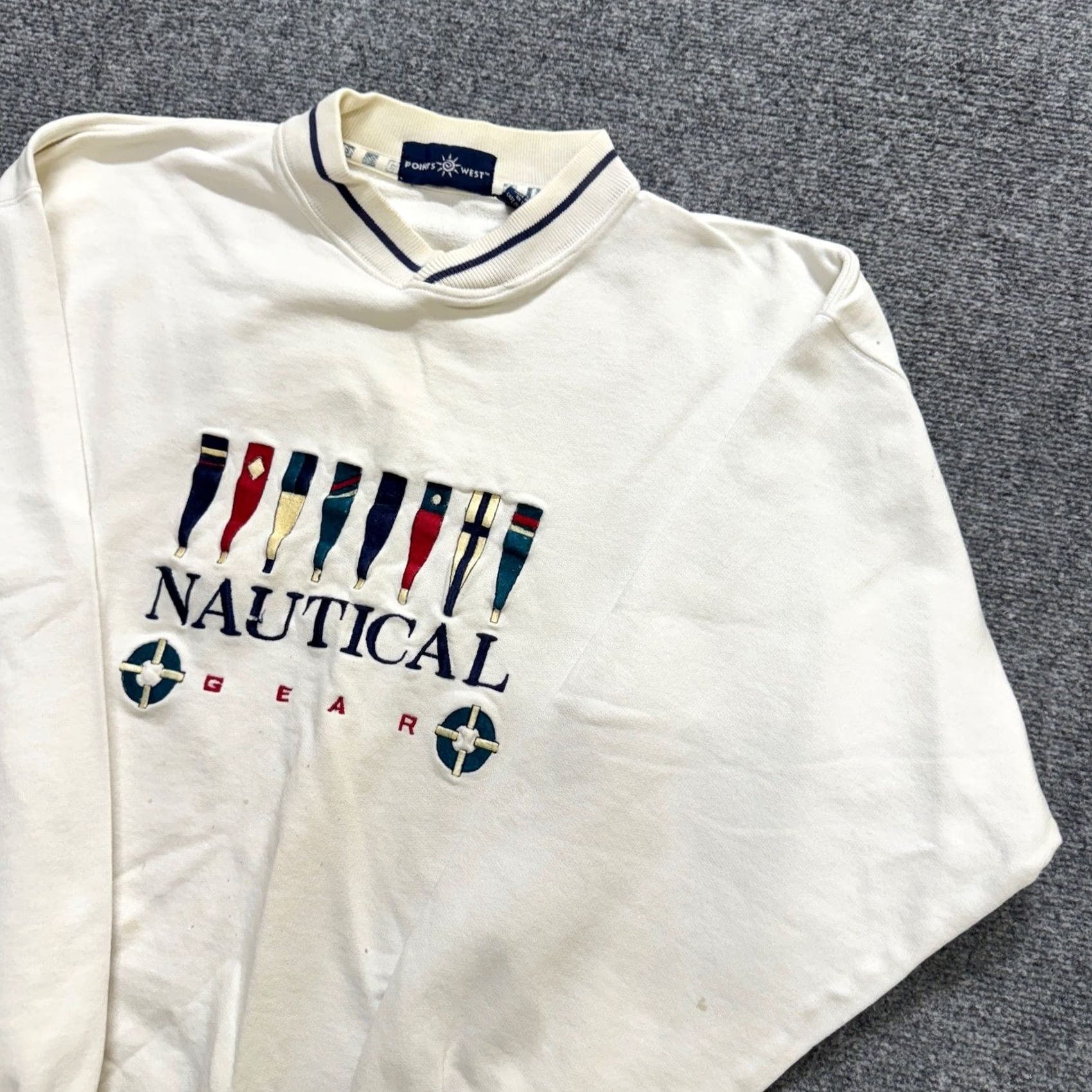 The Unbranded Brand VINTAGE Sweatshirt Men L White 100% Cotton Point West Nautical Gear Stained Size US L / EU 52-54 / 3 - 2 Thumbnail