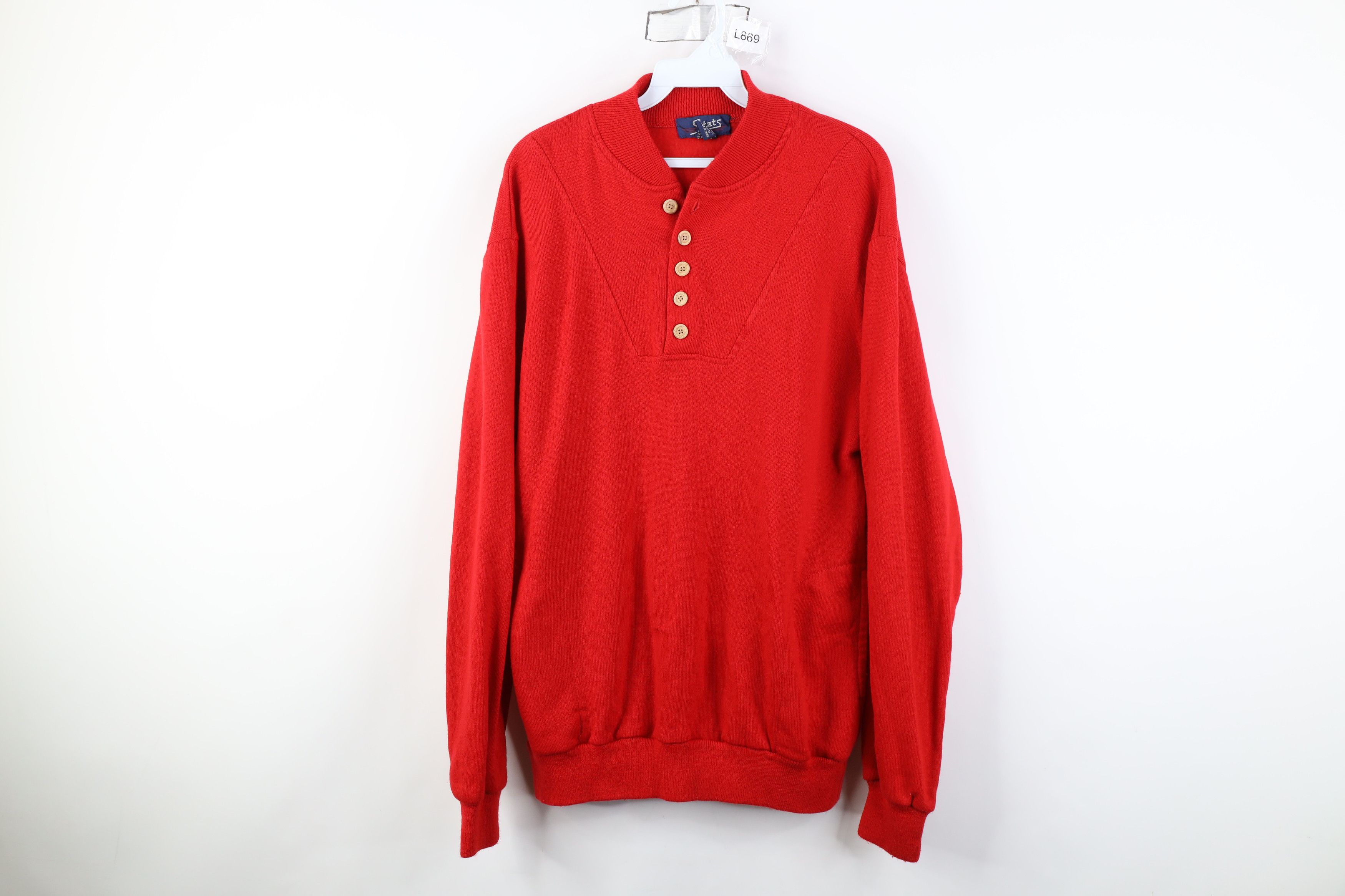 Vintage Vintage 70s Streetwear Knit Henley Sweater Red Acrylic Size US XL / EU 56 / 4 - 1 Thumbnail