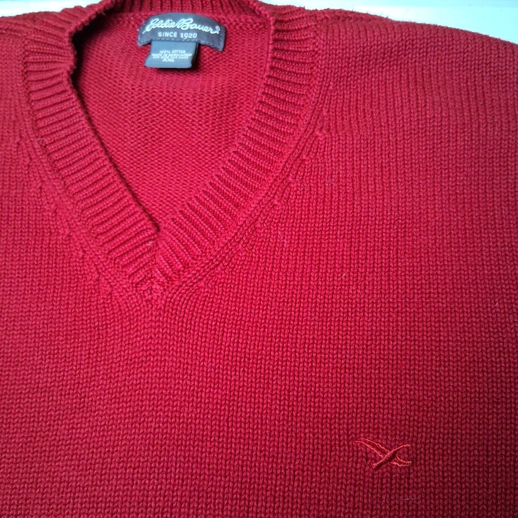 Eddie Bauer VINTAGE Eddie Bauer Sweater Men XXL V-Neck Red Knit Classic Preppy Cotton Pullover Long Sleeve Office Wear Business Casual/Mens Size US XXL / EU 58 / 5 - 3 Thumbnail