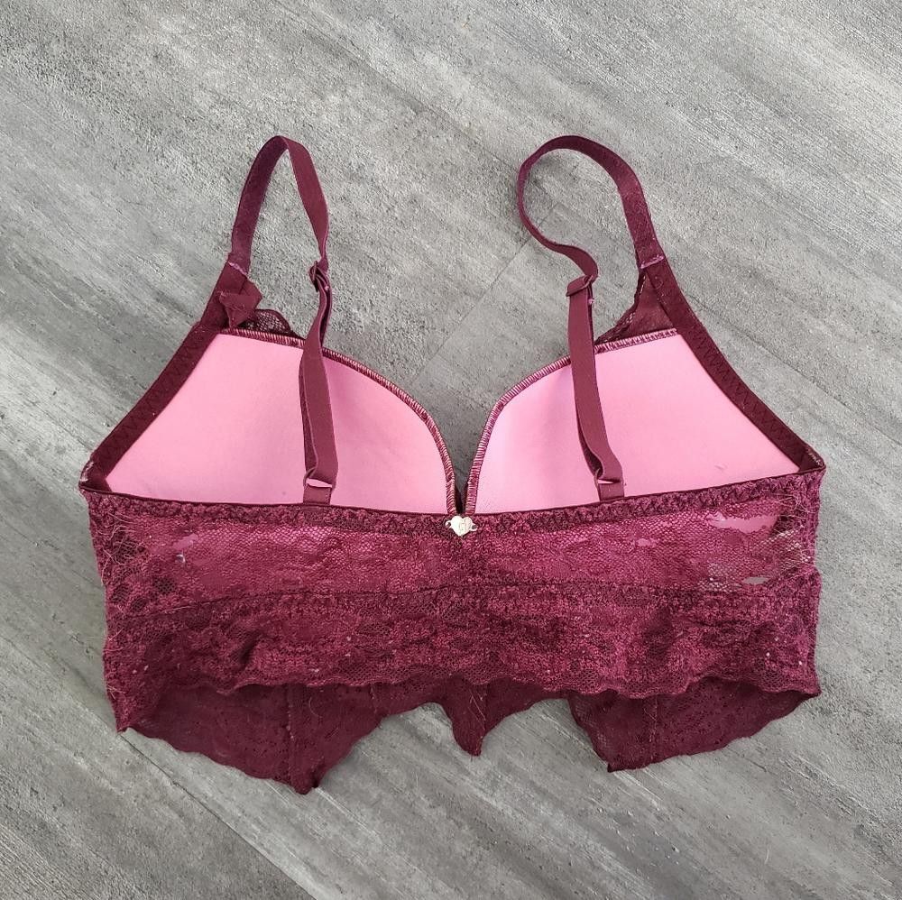 Designer Burgundy Lace Detailed VS Bustier Bra Size ONE SIZE - 2 Thumbnail