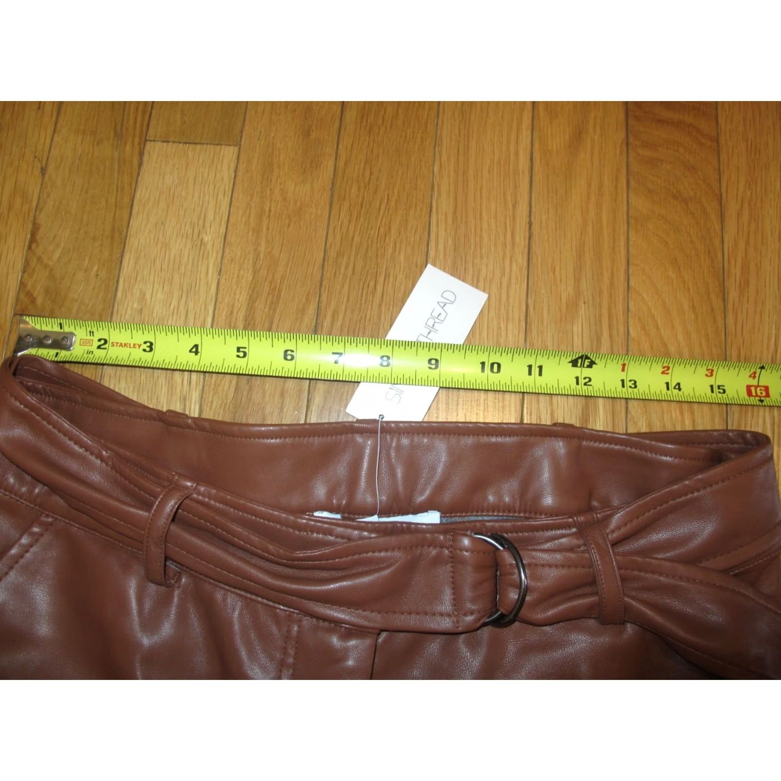 Vintage Single Thread Faux Leather Pants Women's L Brown 100% Polyurethane Belted Waist Ankle Straight Regular Fall Winter Spring Casual Womens Size 36" / US 14 / IT 50 - 7 Thumbnail