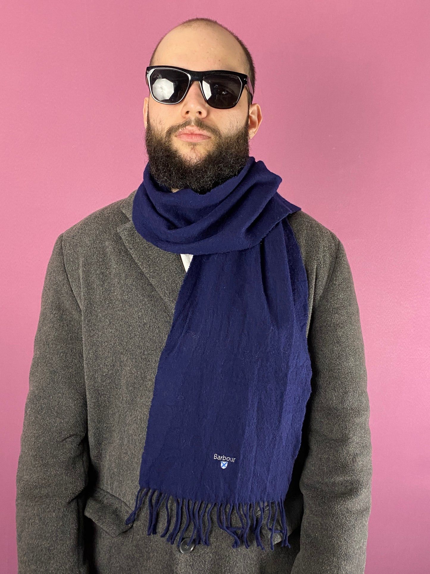 Barbour × Vintage Barbour Vintage Scarf - Navy Blue Wool Size ONE SIZE - 1 Thumbnail