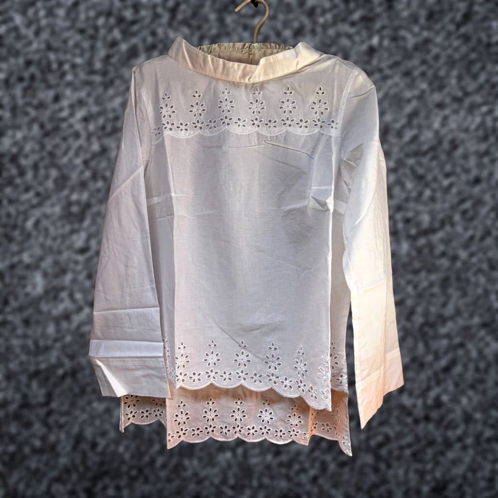 J.Crew J.Crew Womens Scalloped Eyelet Funnelneck Top Long Sleeve White Size 8 New AP120 Size M / US 6-8 / IT 42-44 - 1 Thumbnail