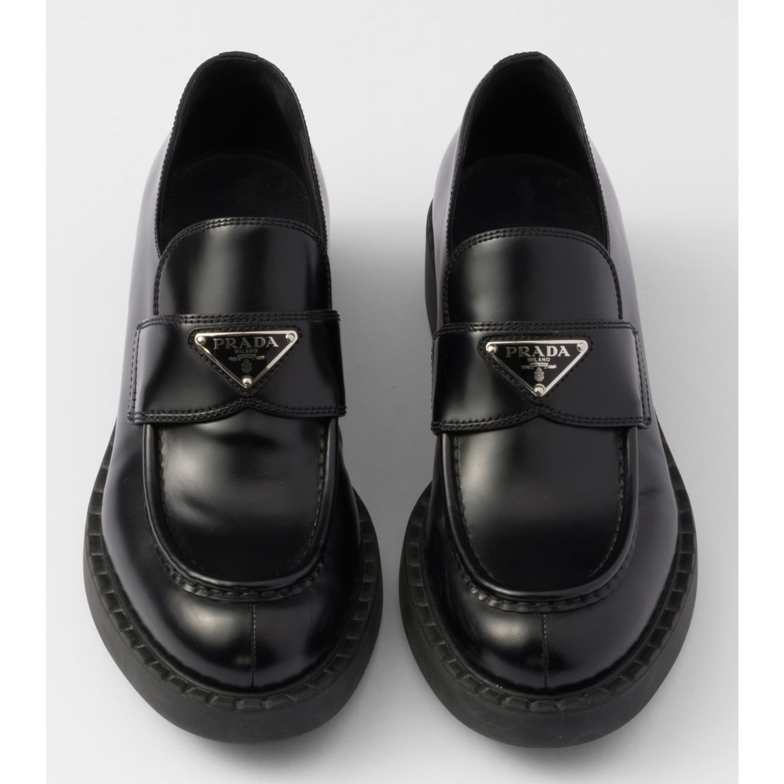 Prada Prada Chocolate Black Brushed Leather Silver Logo Platform Size US 10 / IT 40 - 9 Thumbnail
