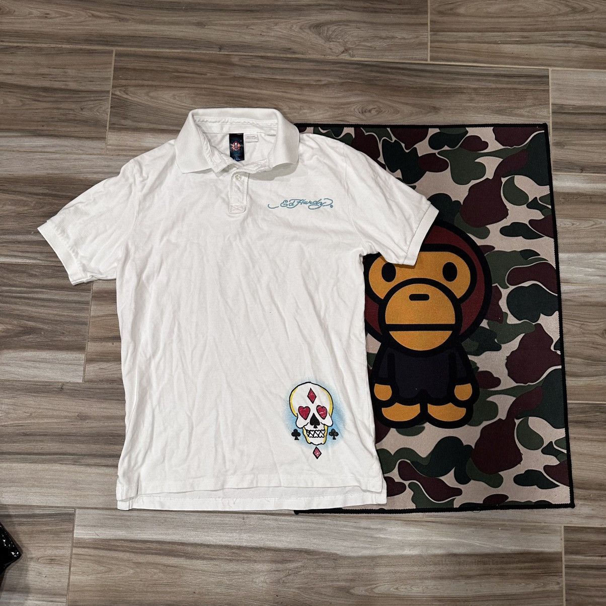 Ed Hardy Vintage Y2K Ed Hardy Eagle Heart Rhinestone White Polo Shirt Size US XXL / EU 58 / 5 - 1 Thumbnail