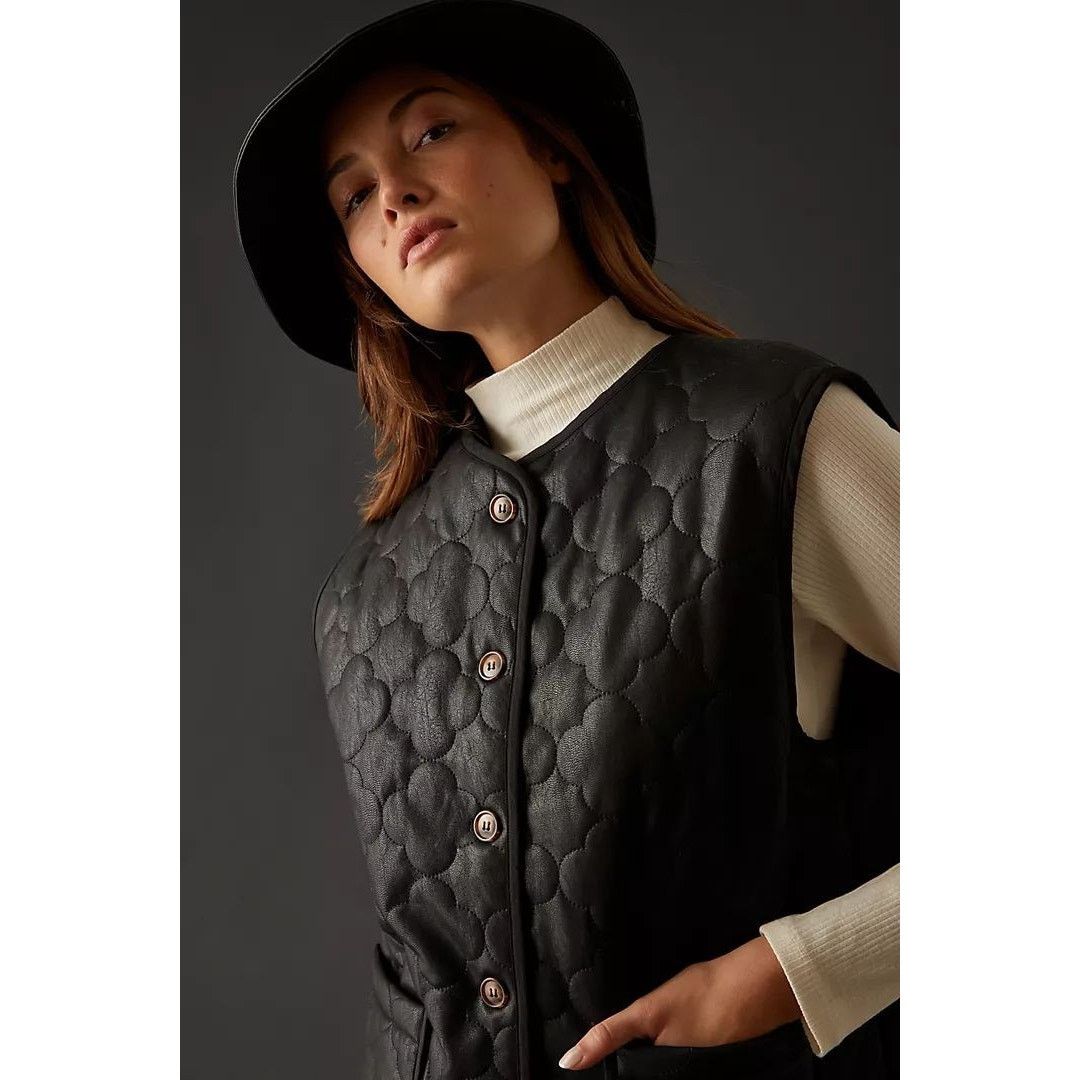 Anthropologie New FRNCH Paris Gisette Faux Leather Quilted Vest $150 OS Size ONE SIZE - 4 Thumbnail