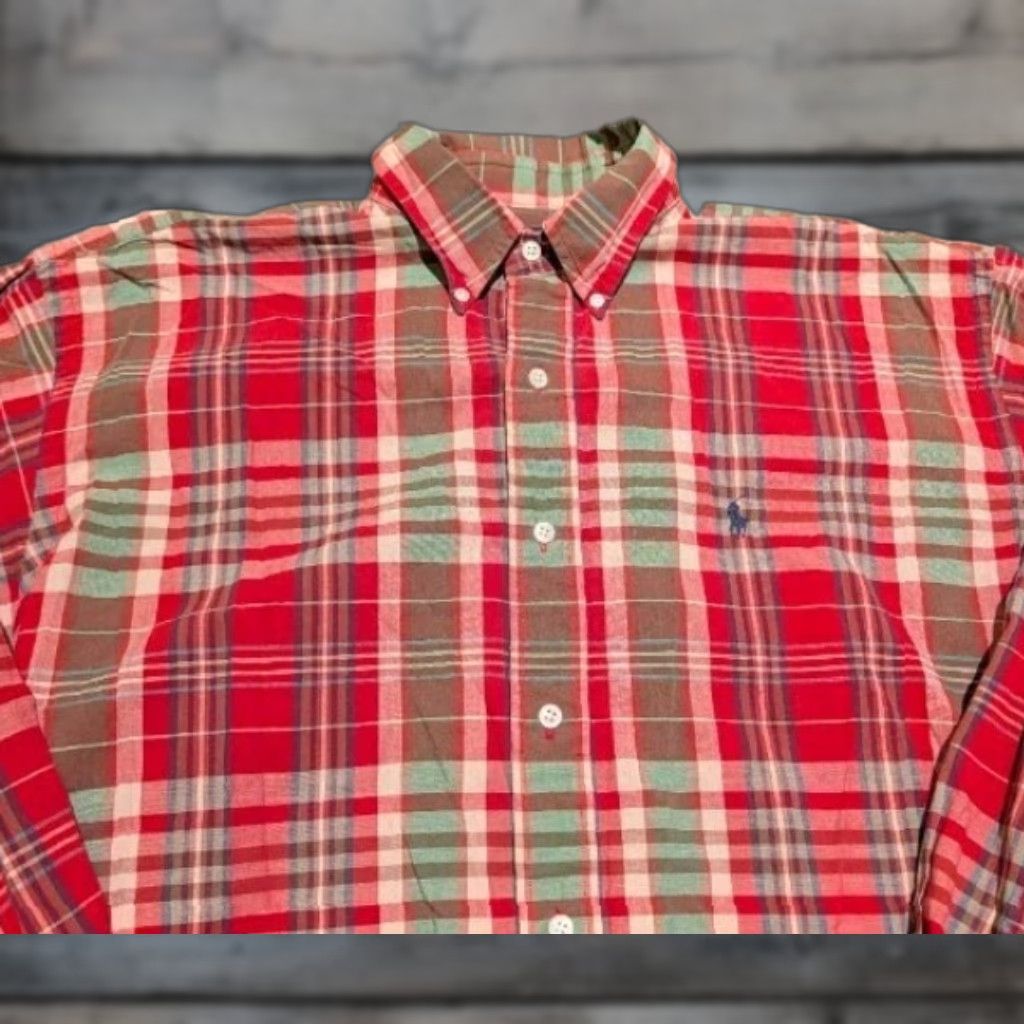 Polo Ralph Lauren VINTAGE Polo Ralph Lauren Shirt Plaid Flannel Button-Down Long Sleeve Large Red 100% Cotton Embroidered Classic Hipster 90s College Casual Mens Size US L / EU 52-54 / 3 - 1 Thumbnail