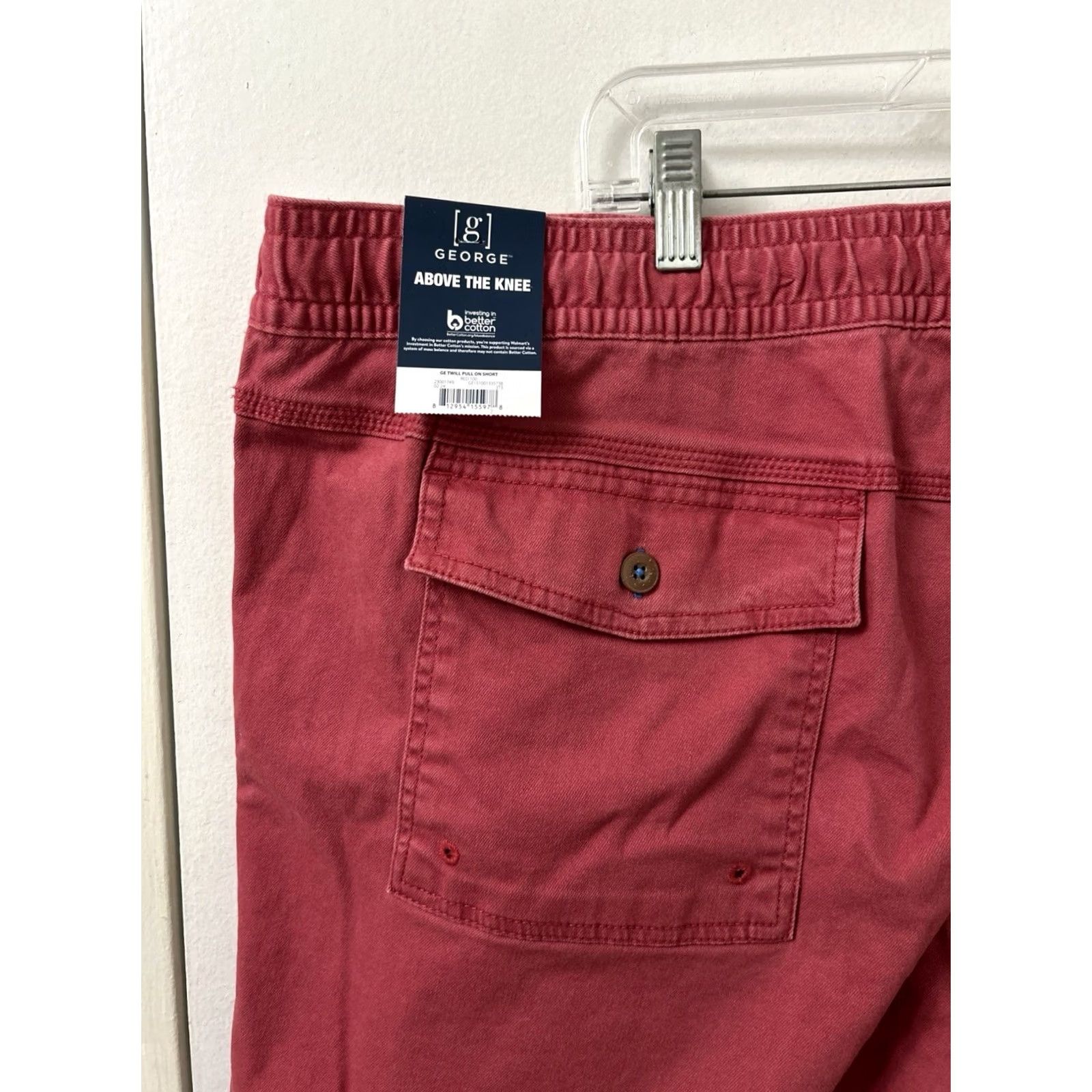 George George Twill Shorts Mens 2XL Red Elastic Waist 8" Inseam NWT Jeans? Size US 44 / EU 60 - 4 Thumbnail