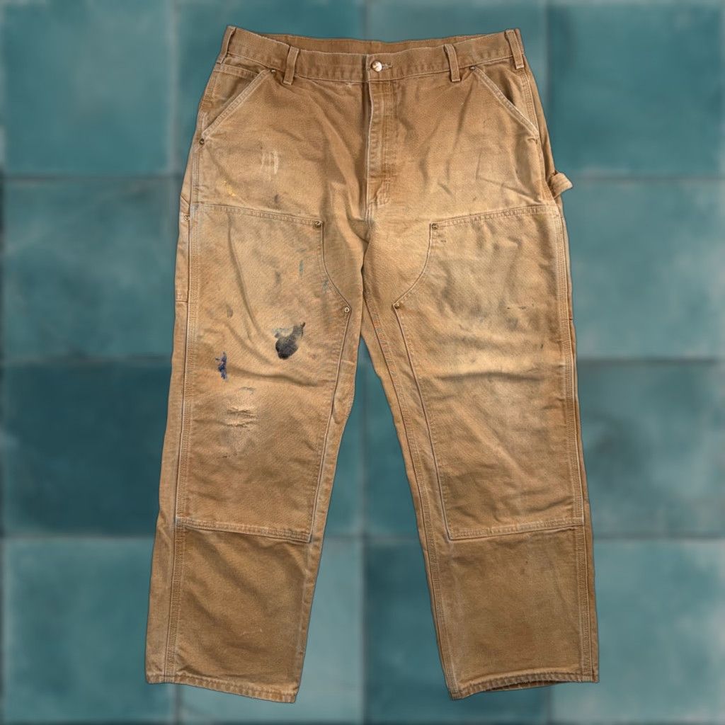 Carhartt VINTAGE Carhartt Pants Carpenter 36 Brown Brown 36x28 Carhartt VTG Double Knee USA 5-Pocket Design Mens Size US 36 / EU 52 - 1 Thumbnail