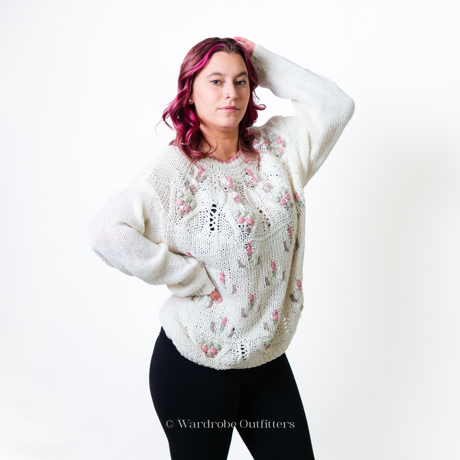 Vintage Vintage 80s Handknitted Crochet Needlepoint Pullover Sweater Size M / US 6-8 / IT 42-44 - 2 Thumbnail