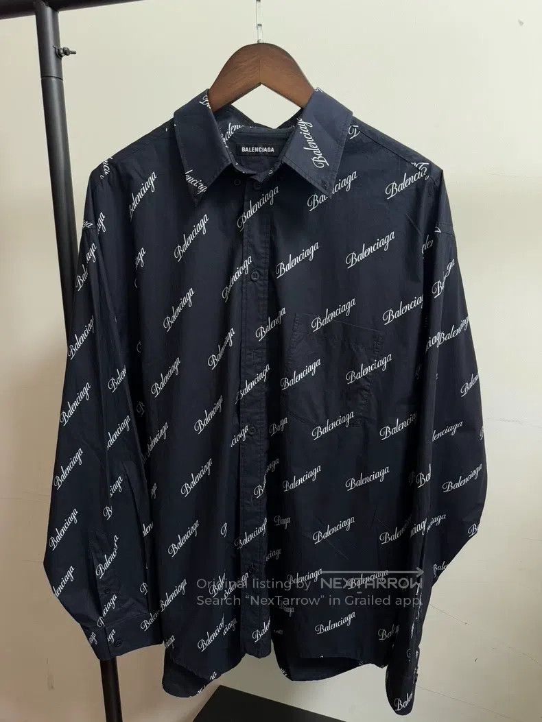 Balenciaga Black Fully Printed Logo Shirt