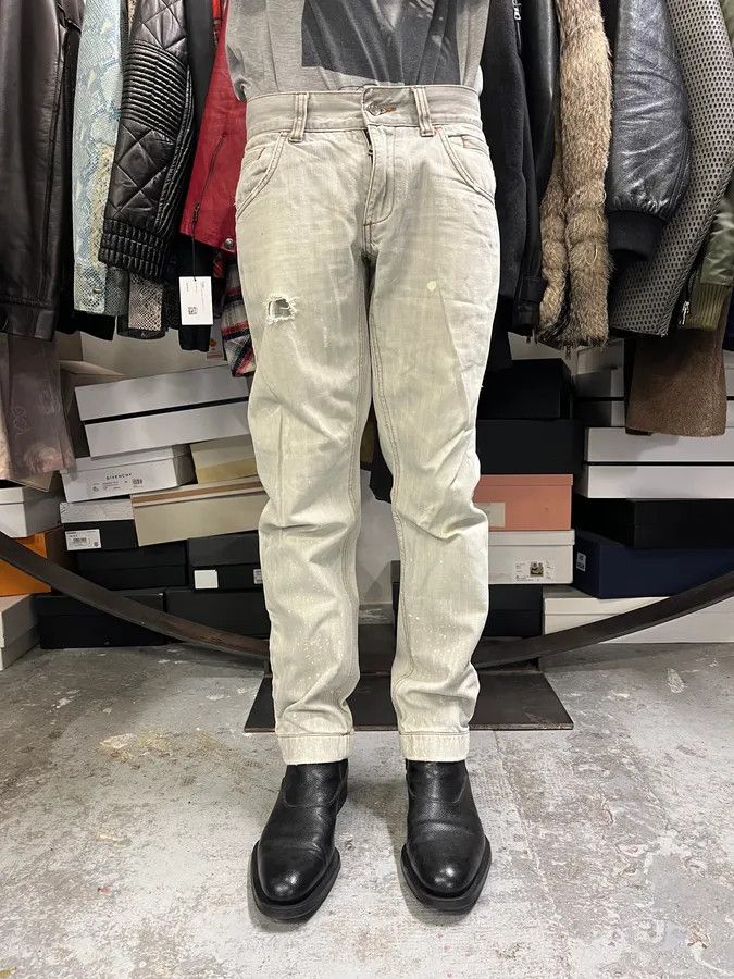 Dolce & Gabbana 2000s Dolce & Gabbana Distressed Painted Grey Denim Jeans Size US 32 / EU 48 - 2 Thumbnail