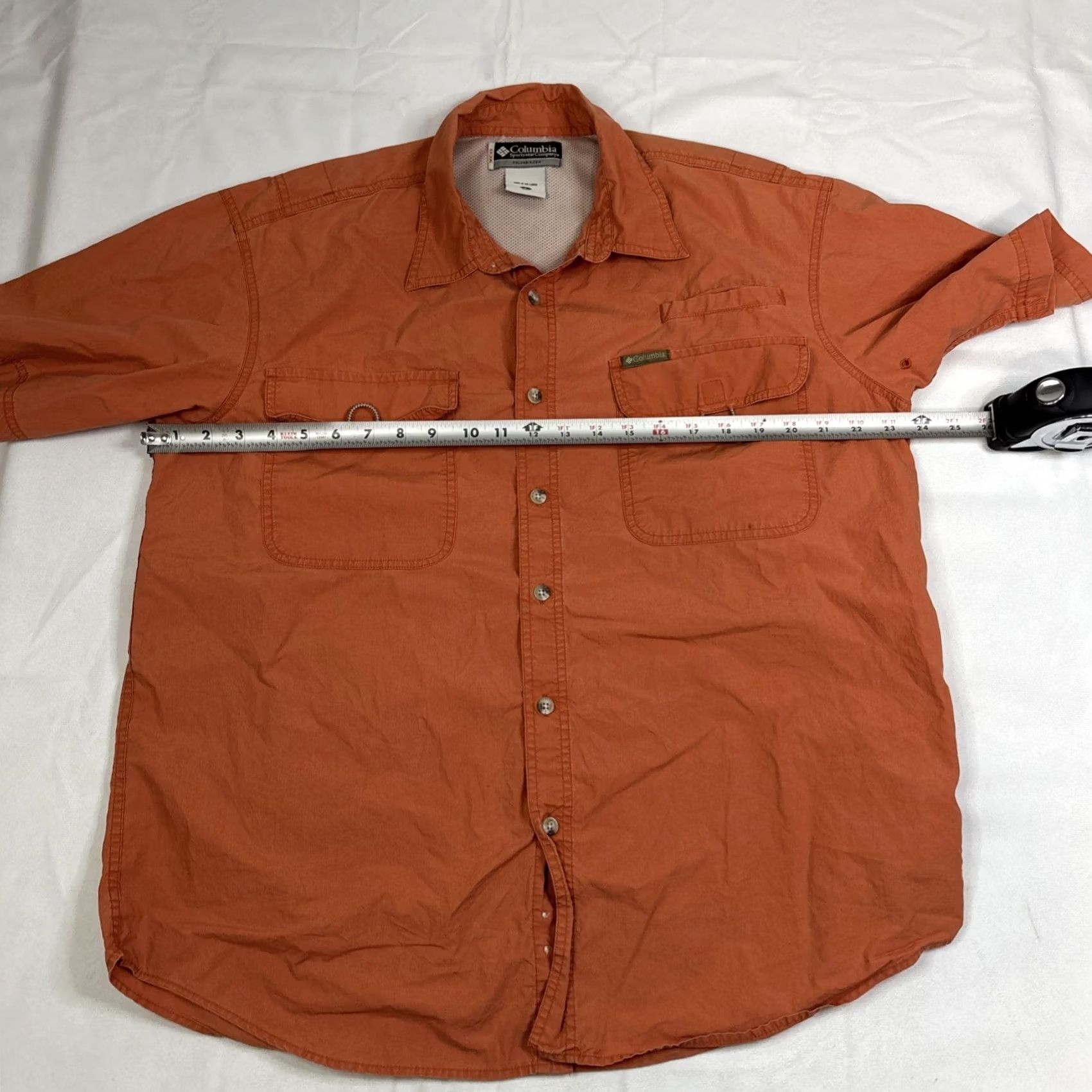 Vintage Columbia Button-Up Shirt Men L Orange Outdoor Pockets Short Sleeve XCO Fishing Size US 33 - 4 Thumbnail