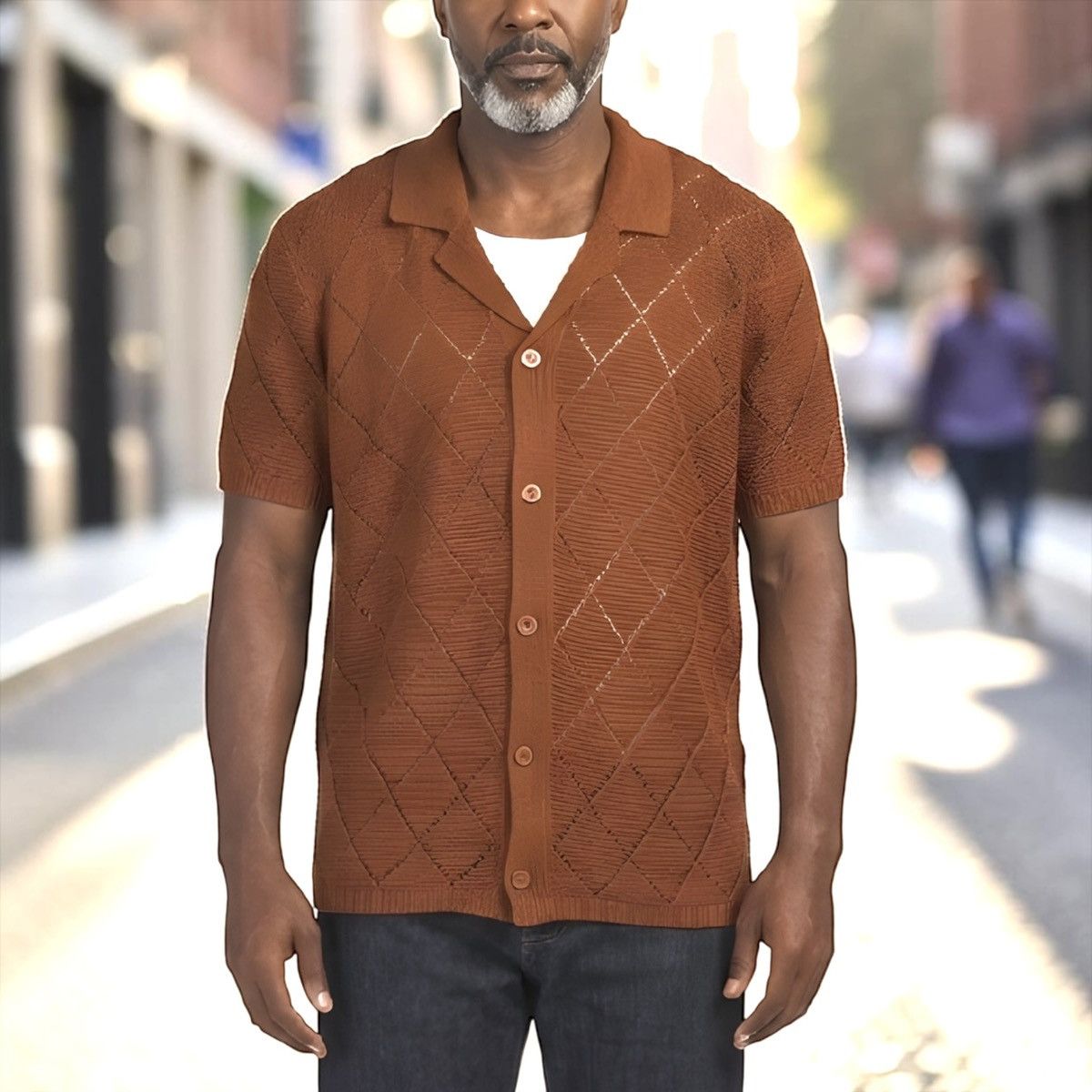 Other Sandstone Man’s Rust Pointelle Knit Sweater Sz M Size US M / EU 48-50 / 2 - 1 Thumbnail