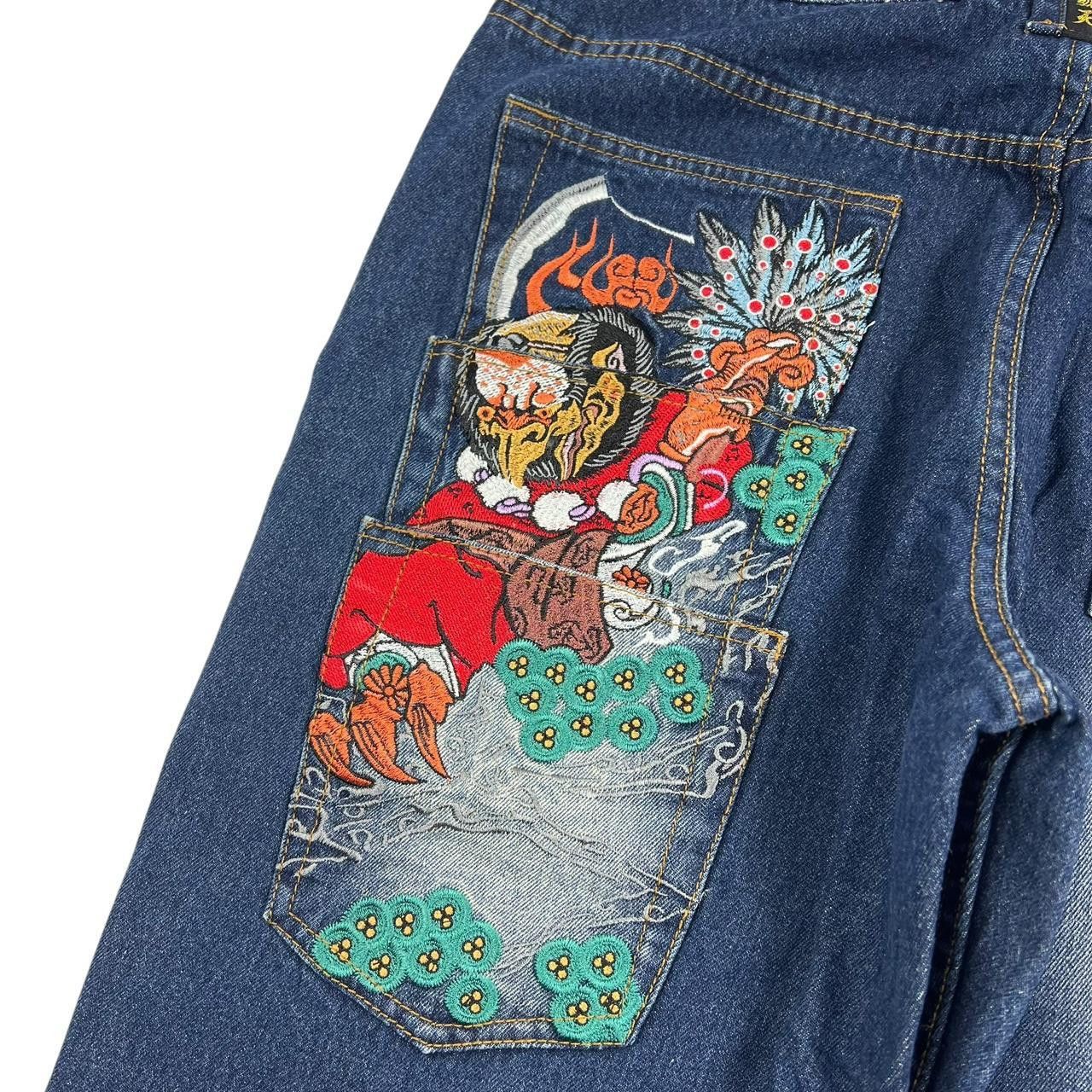 Japanese Brand Embroidered Japanese Denim Jeans - Waist: 32” Size US 32 / EU 48 - 3 Thumbnail