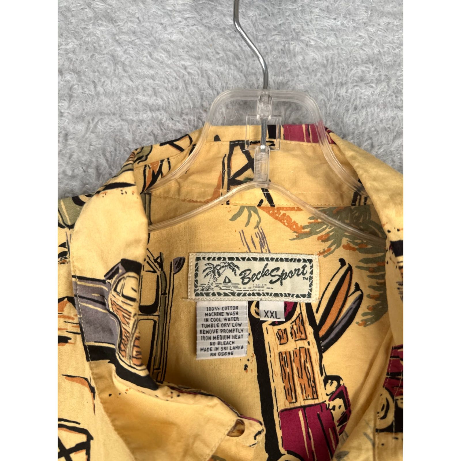 Vintage VINTAGE Beck Sport Shirt Mens 2XL Yellow Hawaiian Cars Button-Up 100% Rayon Floral Short Sleeve Beach/Relaxed Fit Size US XXL / EU 58 / 5 - 7 Thumbnail