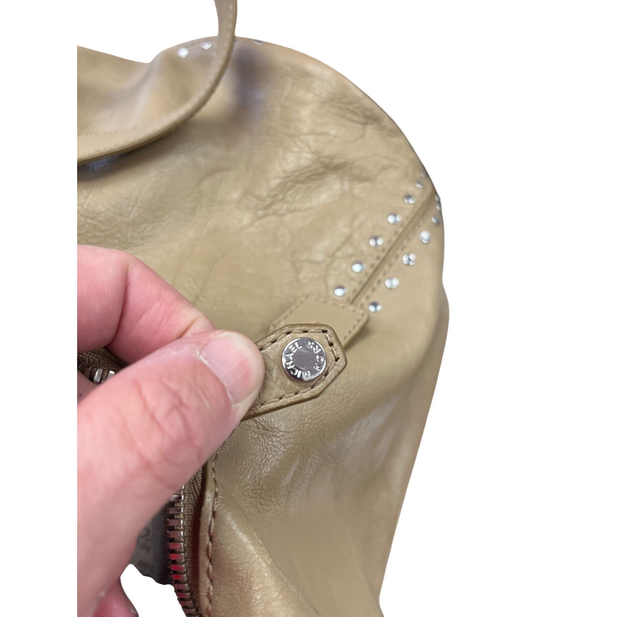 Michael Kors Michael Kors wms taupe tan leather studded hobo tote bag SKU Size ONE SIZE - 20 Thumbnail