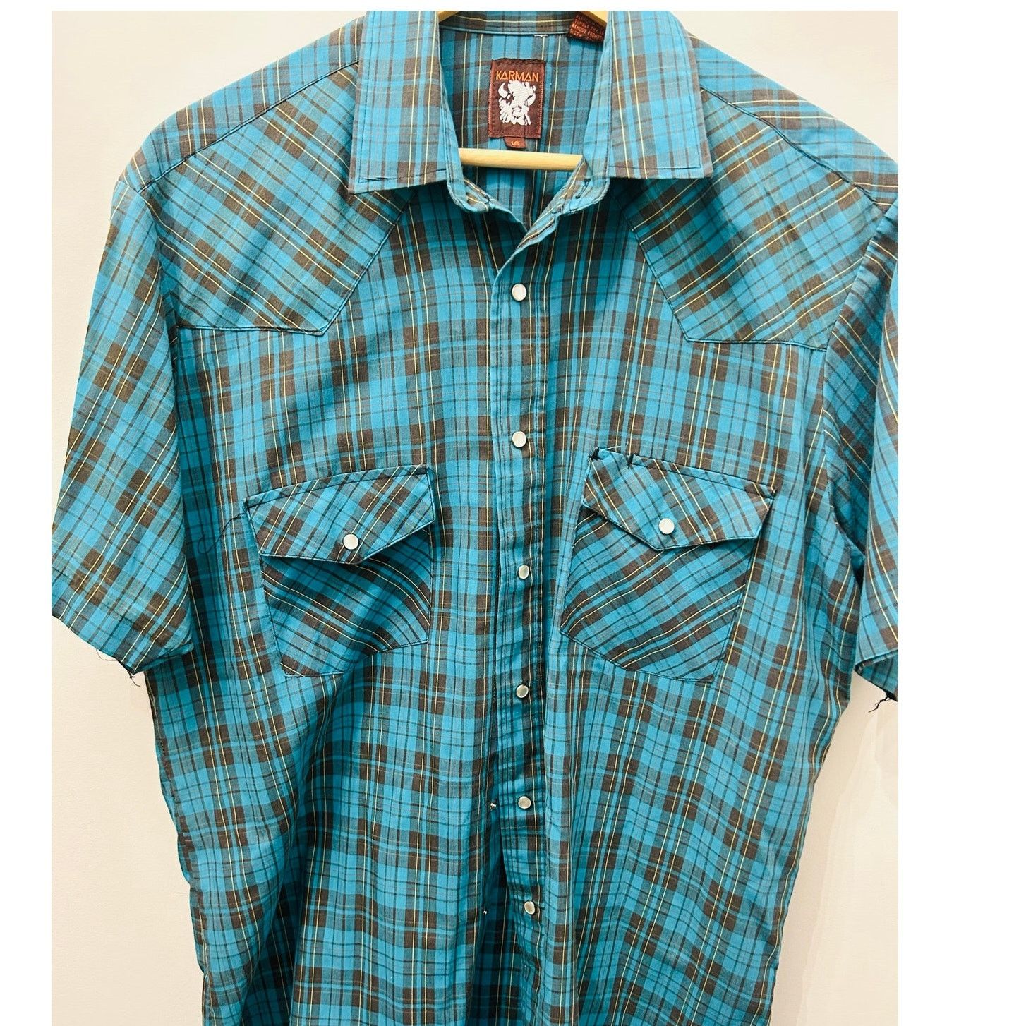 Other Vintage Karman Western Pearl Snap Plaid Cowboy Shirt Size US L / EU 52-54 / 3 - 2 Thumbnail