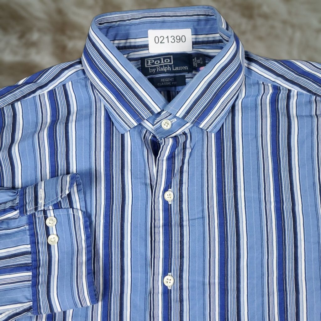 Ralph Lauren Ralph Lauren Dress Shirt Blue Striped Cotton Long Sleeve Button-Down Men’s Size 18 Stained Size 48R - 1 Thumbnail