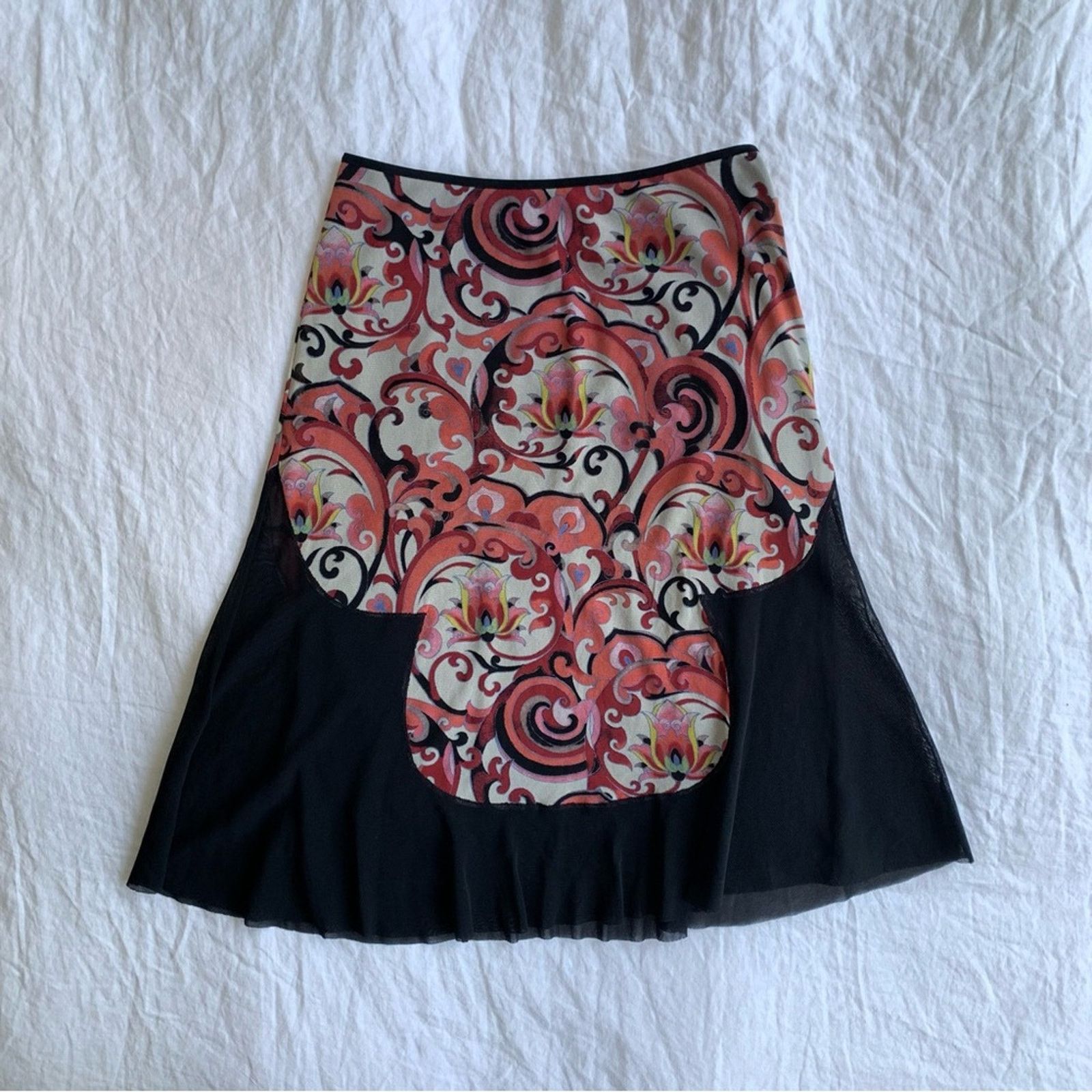 Vivienne Tam Vintage Vivienne Tam Mesh Black Print Knee Skirt 90s Y2K Size 27" / US 4 / IT 40 - 2 Thumbnail