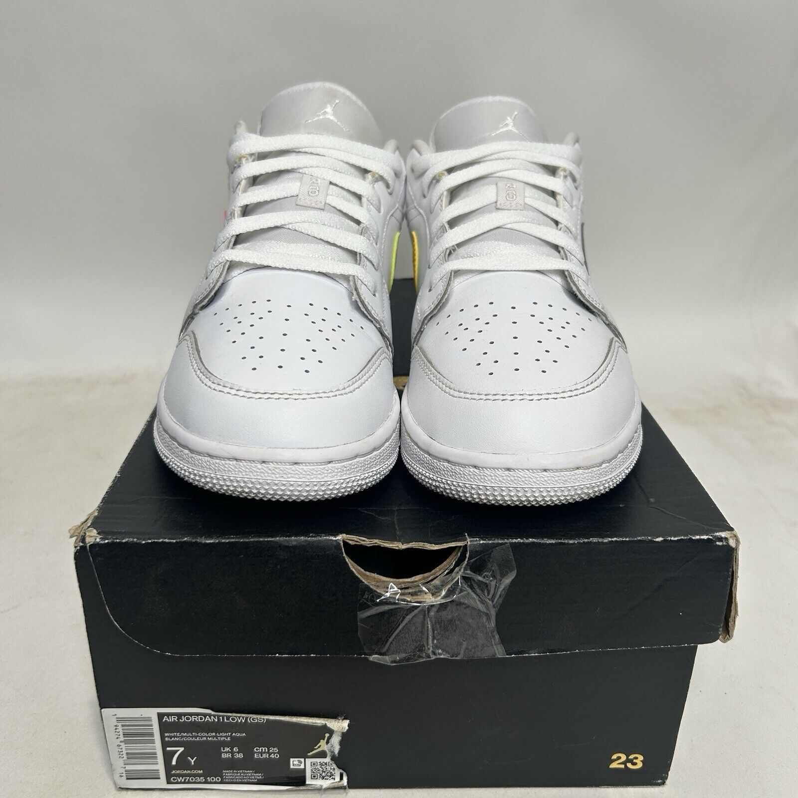 Nike Nike Air Jordan 1 Low Retro GS “Neon Swooshes” 2024 Size US 8.5 / IT 38.5 - 2 Thumbnail