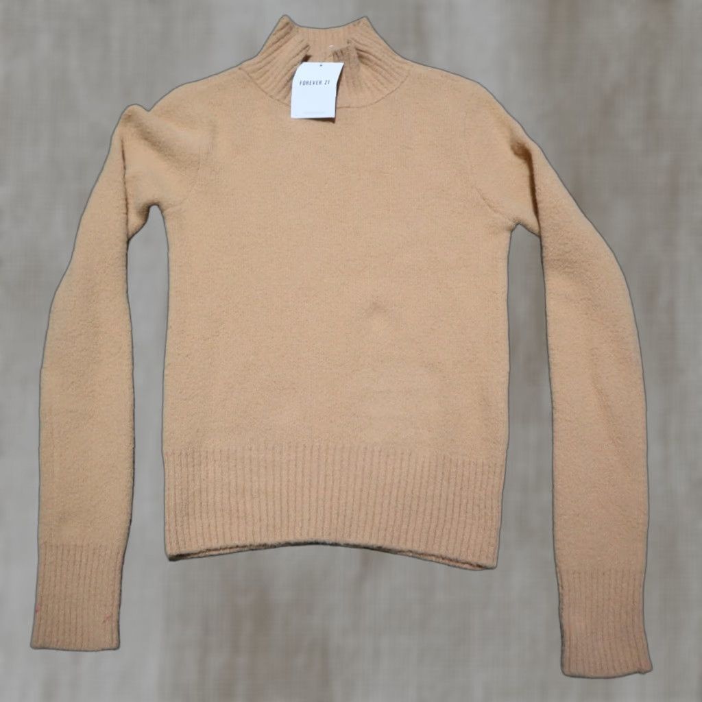 Forever 21 FOREVER 21 Sweater Womens S Orange Mock Neck Fuzzy Pullover Knit Slim Lightweight Size S / US 4 / IT 40 - 1 Thumbnail
