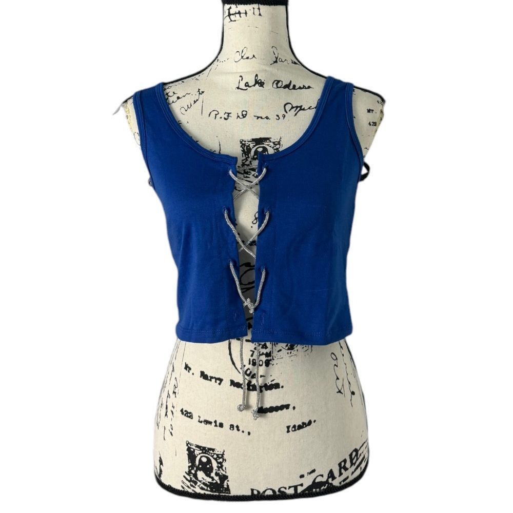 Other Blue Lace-Up Open Front Crop Top - Size L Size L / US 10 / IT 46 - 1 Thumbnail